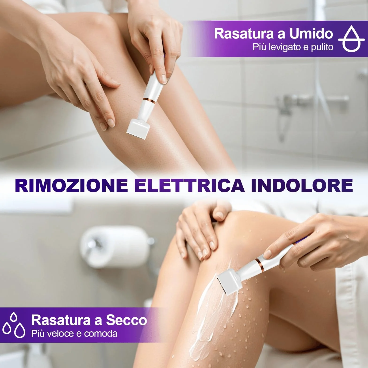 Rasoio Elettrico Donna, 4 in 1 Depilatore Corpo Donna Rasoio Parti Intime Depilatore Viso, Rasoio Intimo Rasoio Elettrico Corpo Epilatore Elettrico Capelli per Viso, Corpo