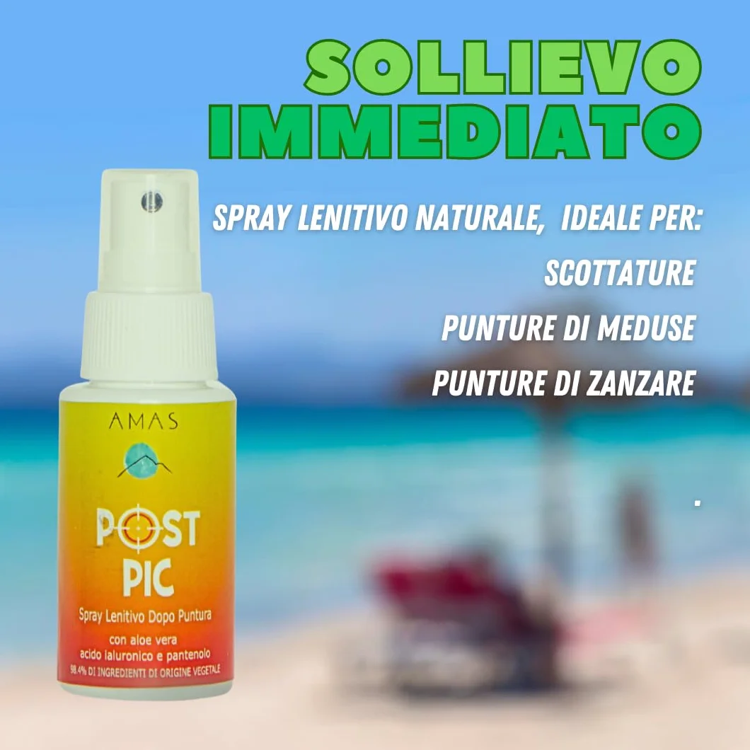 AMAS SPRAY LENITIVO NATURALE DOPOPUNTURA ANTIPRURITO POST PIC con Acido Ialuronico Aloe Vera e Pantenolo