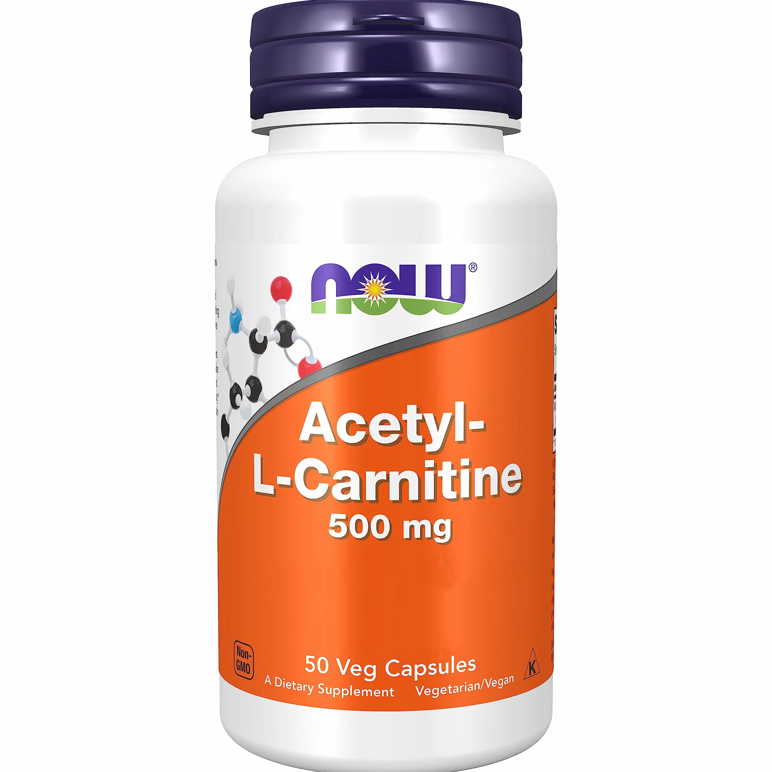 Now Foods, Acetyl-L-Carnitin, 500 mg, 50 Capsule vegan, Testato in Laboratorio, Aminoacido, Senza Glutine, Senza Soia, Vegetariano