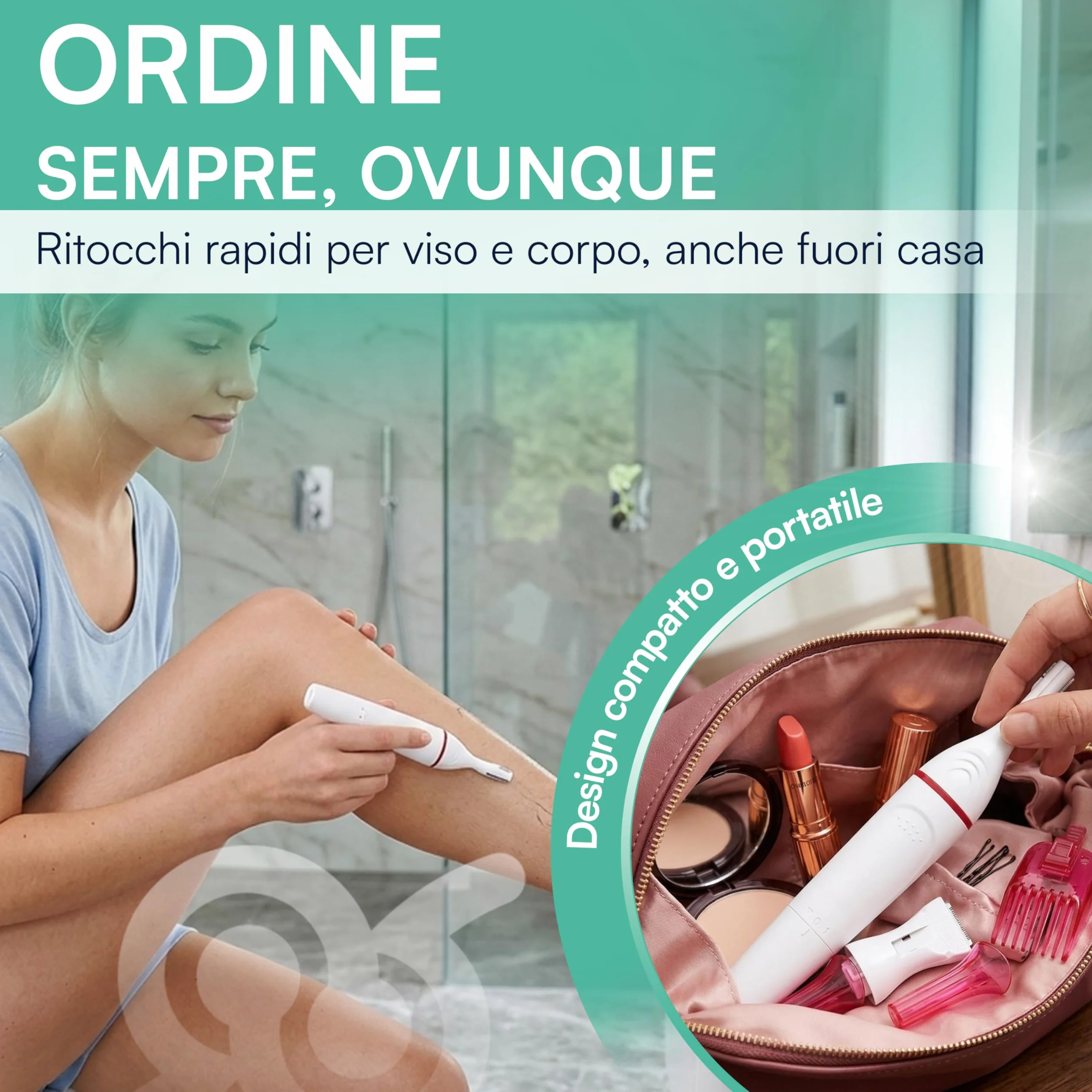Rasoio Elettrico Donna per Viso e Corpo - Epilatore Portatile a Batteria con Testina di Precisione