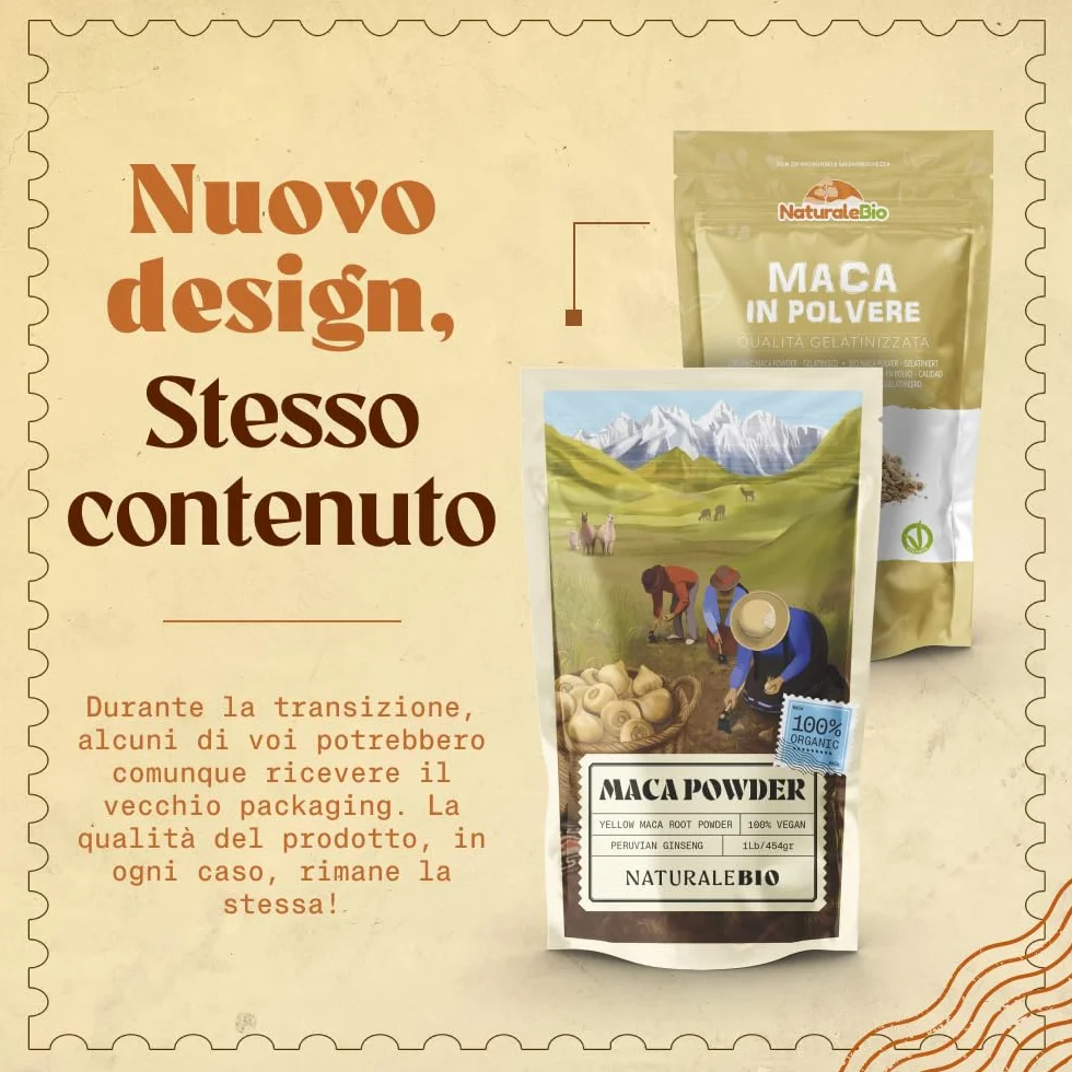 NaturaleBio Maca Peruviana Biologica in Polvere 1 kg. Naturale e Pura, Prodotto in Perù dalla Radice di Maca Bio - Gelatinizzata
