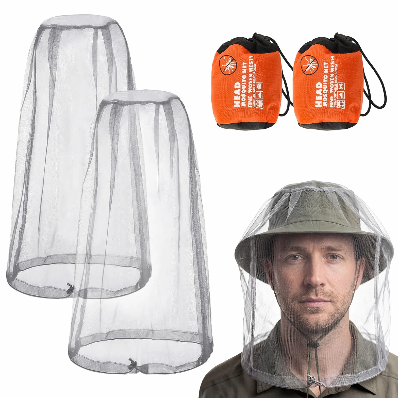 Cappello con Zanzariera 2 PCS Protezione Insetti Zanzare Copricapo Rete Leggero Traspirante per Camping Pesca Alpinismo Grigio