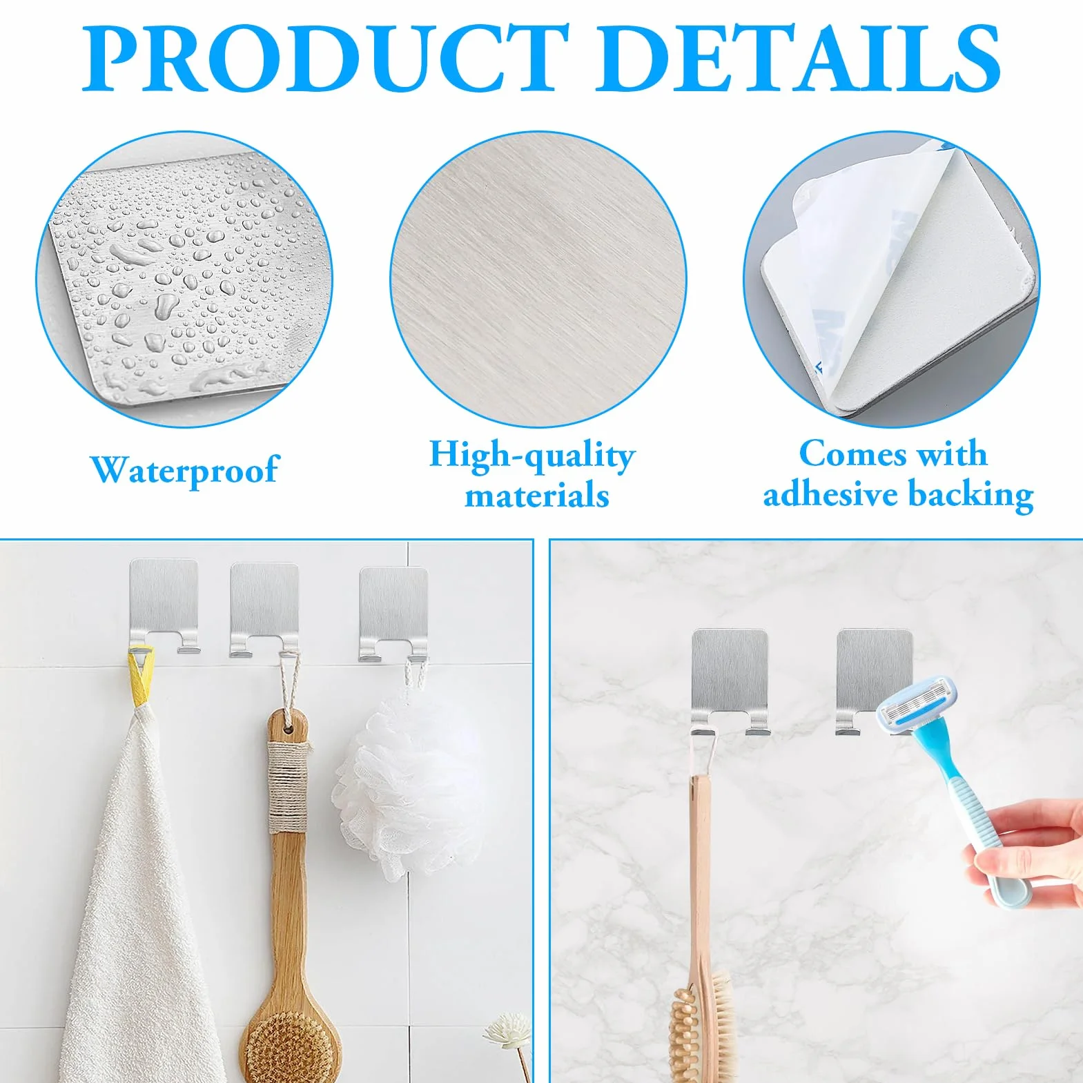 2 pezzi, supporto per rasoio da doccia, argento, senza foratura, acciaio inox, robusto e autoadesivo, multiuso per bagno e cucina