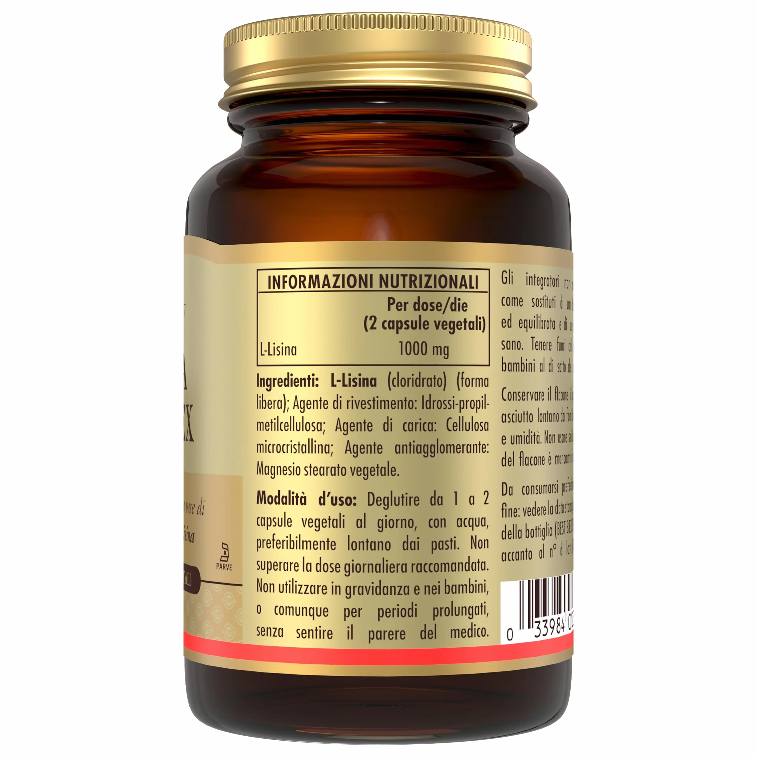 Solgar LISINA SIMPLEX, 50 capsule vegetali – L‑Lisina HCl – amminoacido essenziale