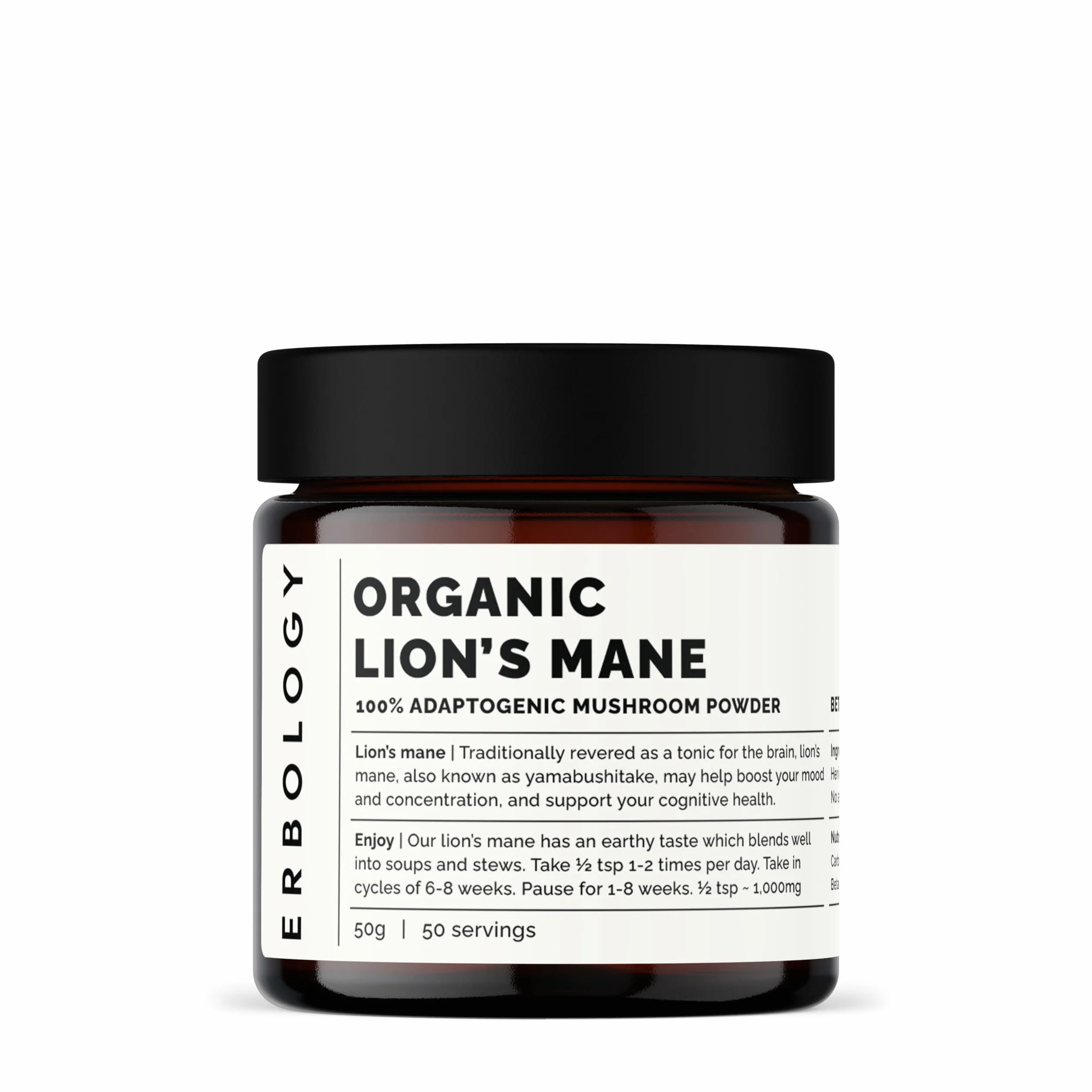 Erbology Fungo Hericium Erinaceus in Polvere Bio 50 Porzioni - 32% Beta-glucani - Aiuta a Ridurre lo Stress e Concentrarsi - Criniera di Leone - Lion's Mane - Coltivato in Modo Sostenibile in Europa