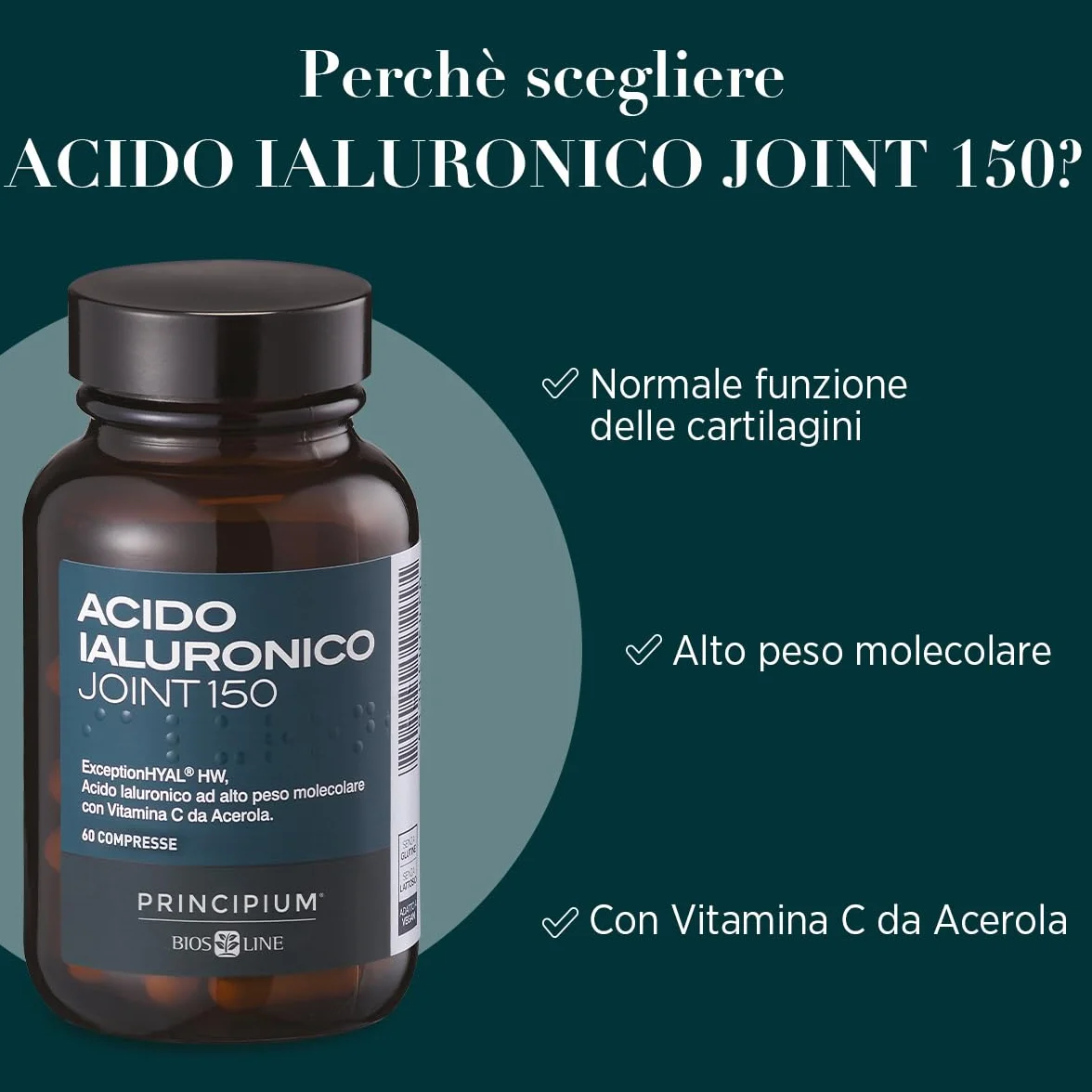 BIOS LINE Principium Acido Ialuronico Joint 150 Integratore Alimentare per Cartilagini e Articolazioni 60 Compresse