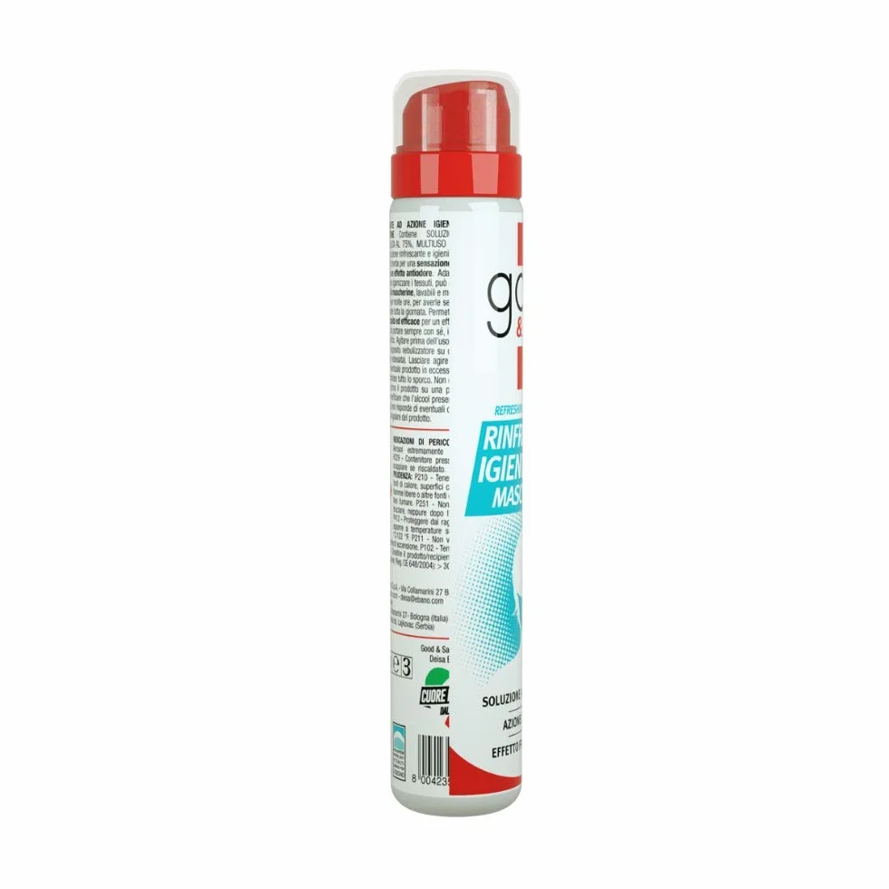 Good & San Spray Igienizzante Rinfrescante Mascherine, Disinfettante con Alcool 75%, 100 ml
