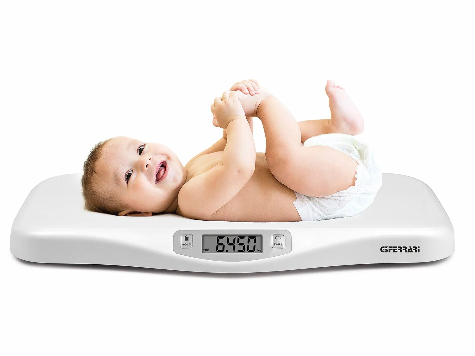 G3 Ferrari G30021 Crescobene Bilancia Pesa Bimbi, 5 gr/20 Kg, Display LCD, Bianco