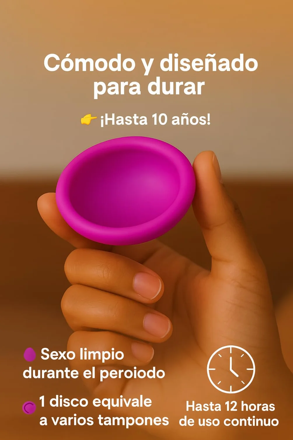 Disco mestruale riutilizzabile, 100% silicone medico, piacevole al tatto, taglie S e L, protezione per 12 ore, adatto per un flusso sanguigno forte, senza pressione, ecologico, ipoallergenico