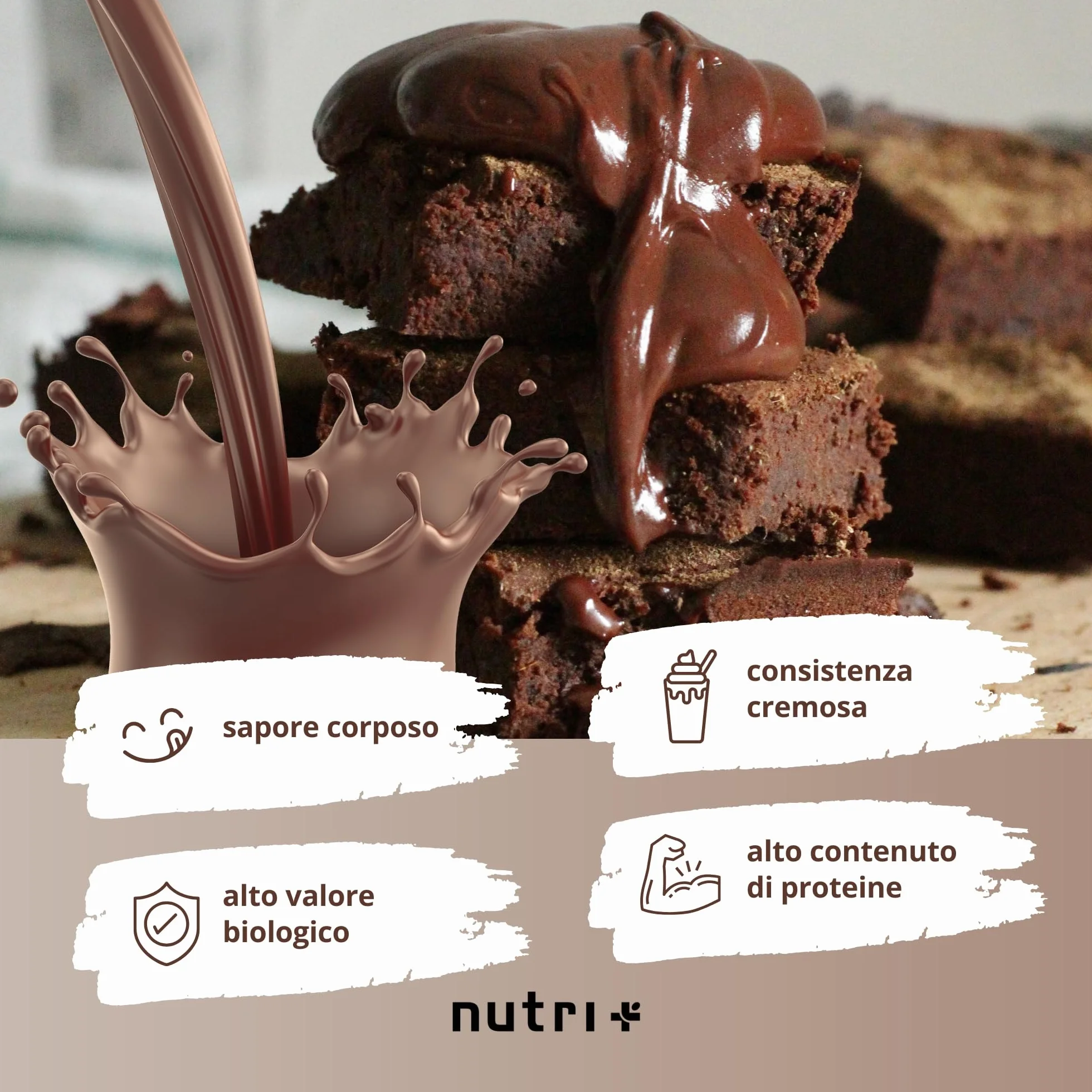 Nutri+ Proteina in Polvere 3k Brownie al Cioccolato Proteine Polvere Proteica senza Lattosio Isolato proteico Vegan