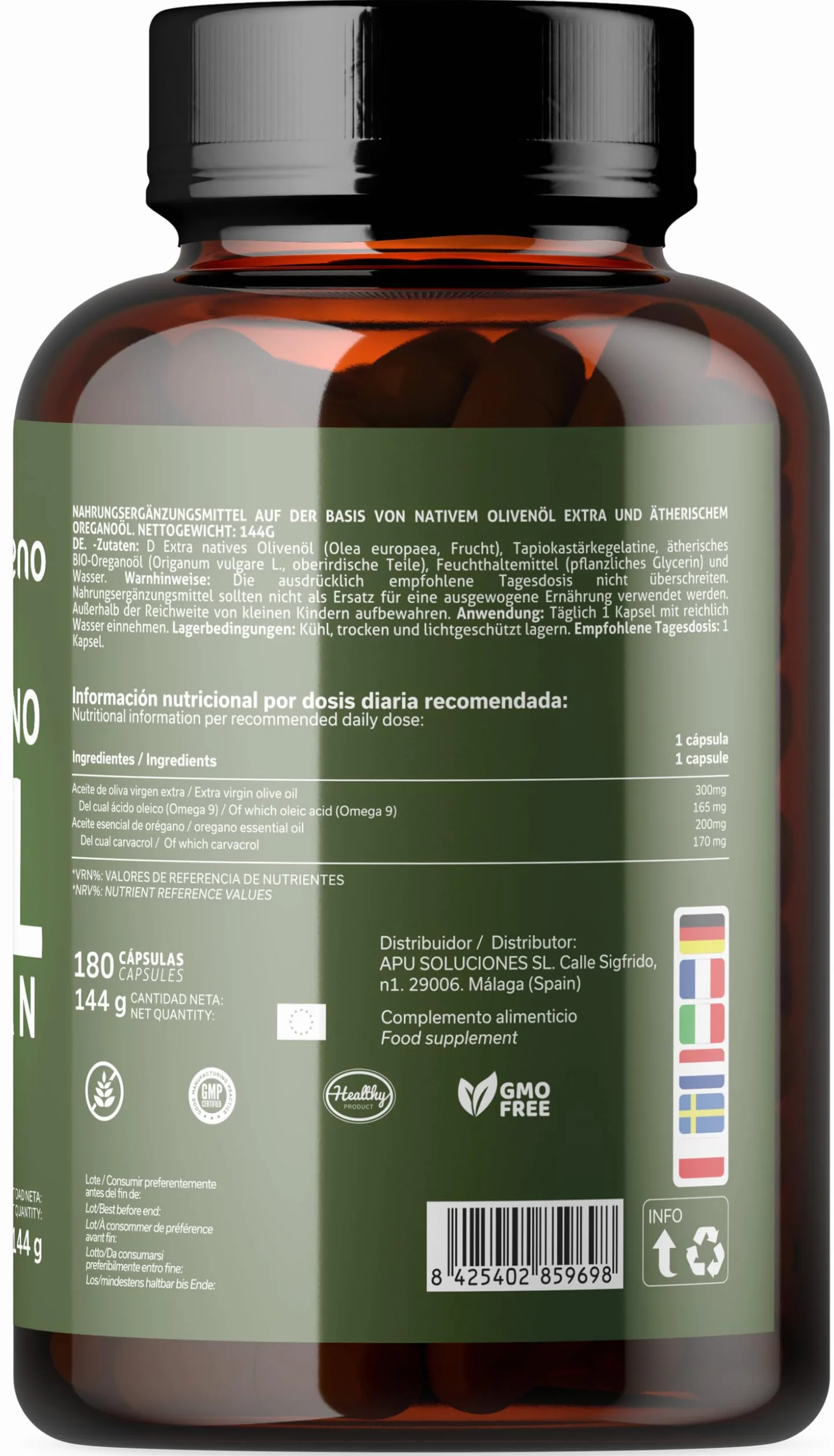 Olio Essenziale di Origano 180 Capsule 200mg con Omega 9 e Carvacrolo Integratore Alimentare Vegano