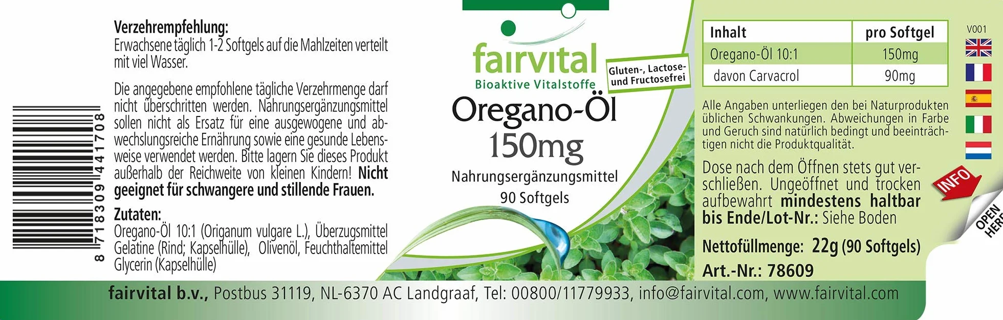 Fairvital Capsule di Olio di Origano 150 mg, 90 Capsule Molli, Estratto 10:1, Alto Dosaggio