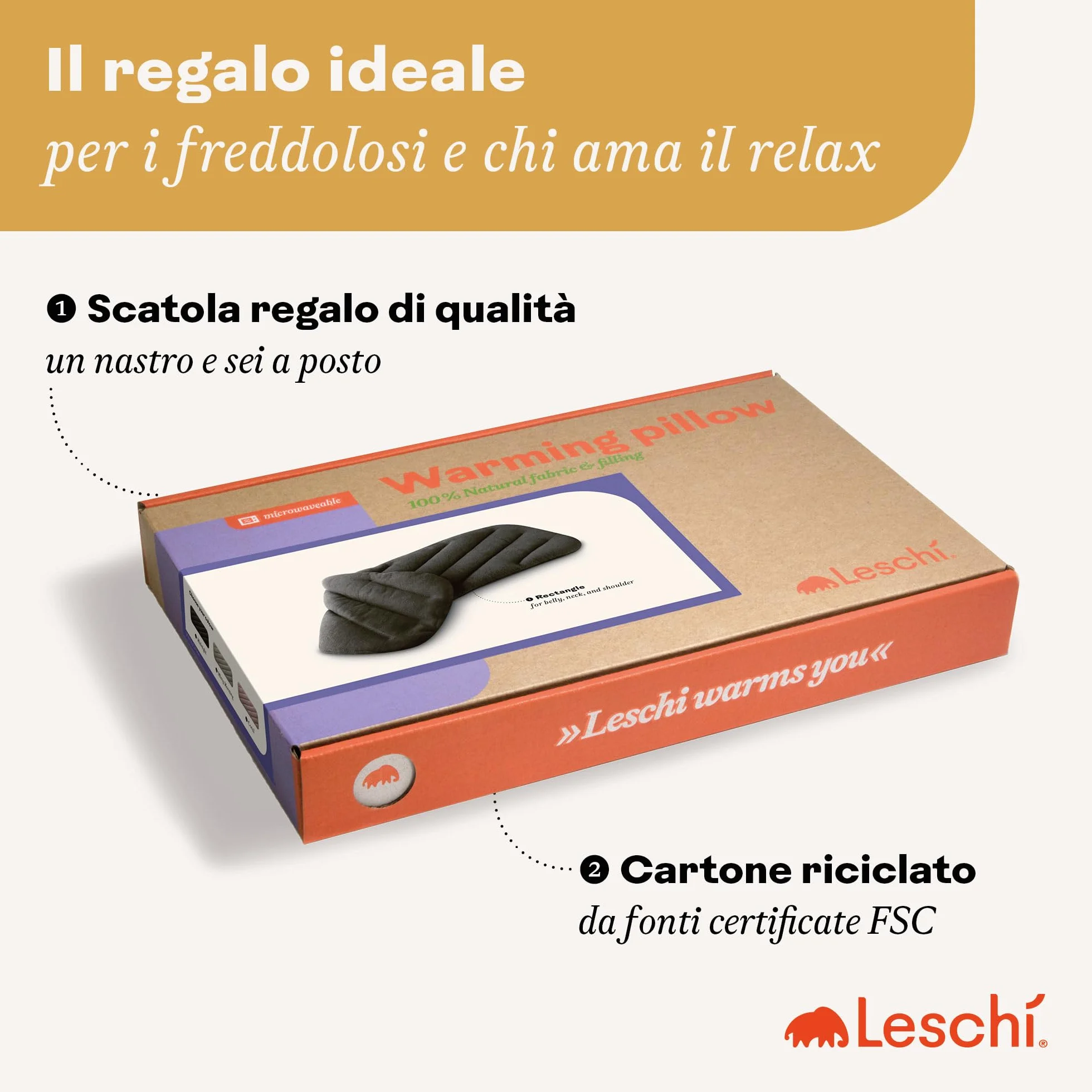 LESCHI XXL Cuscino termico per microonde (50x20cm) - In cotone bio con grano biologico - Cuscino riscaldante a 8 camere - Ideale come fonte di calore per cervicale, spalla, schiena, collo - rosso