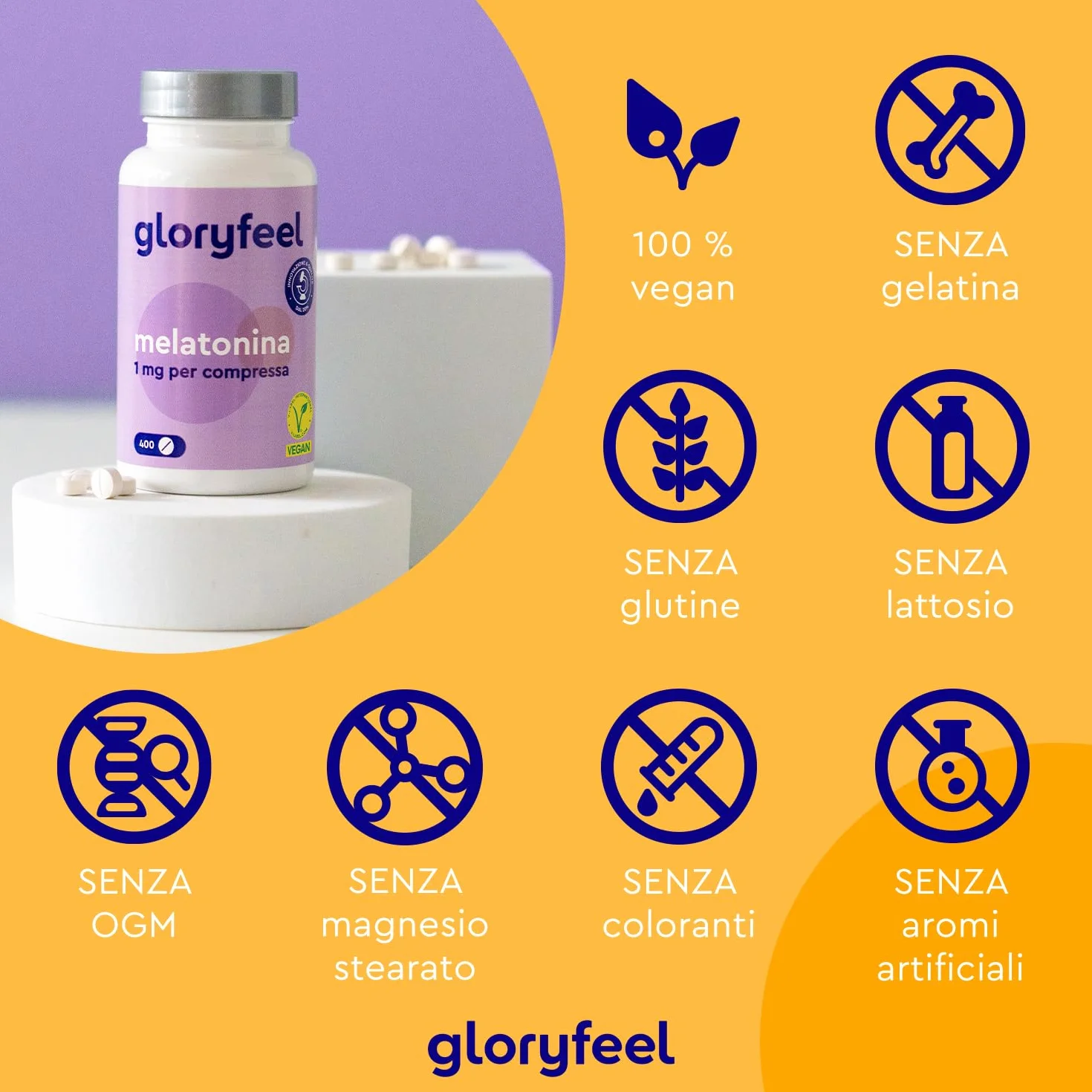 Melatonina 400 Compresse 1 mg per Dormire, Rilassamento, Vegan