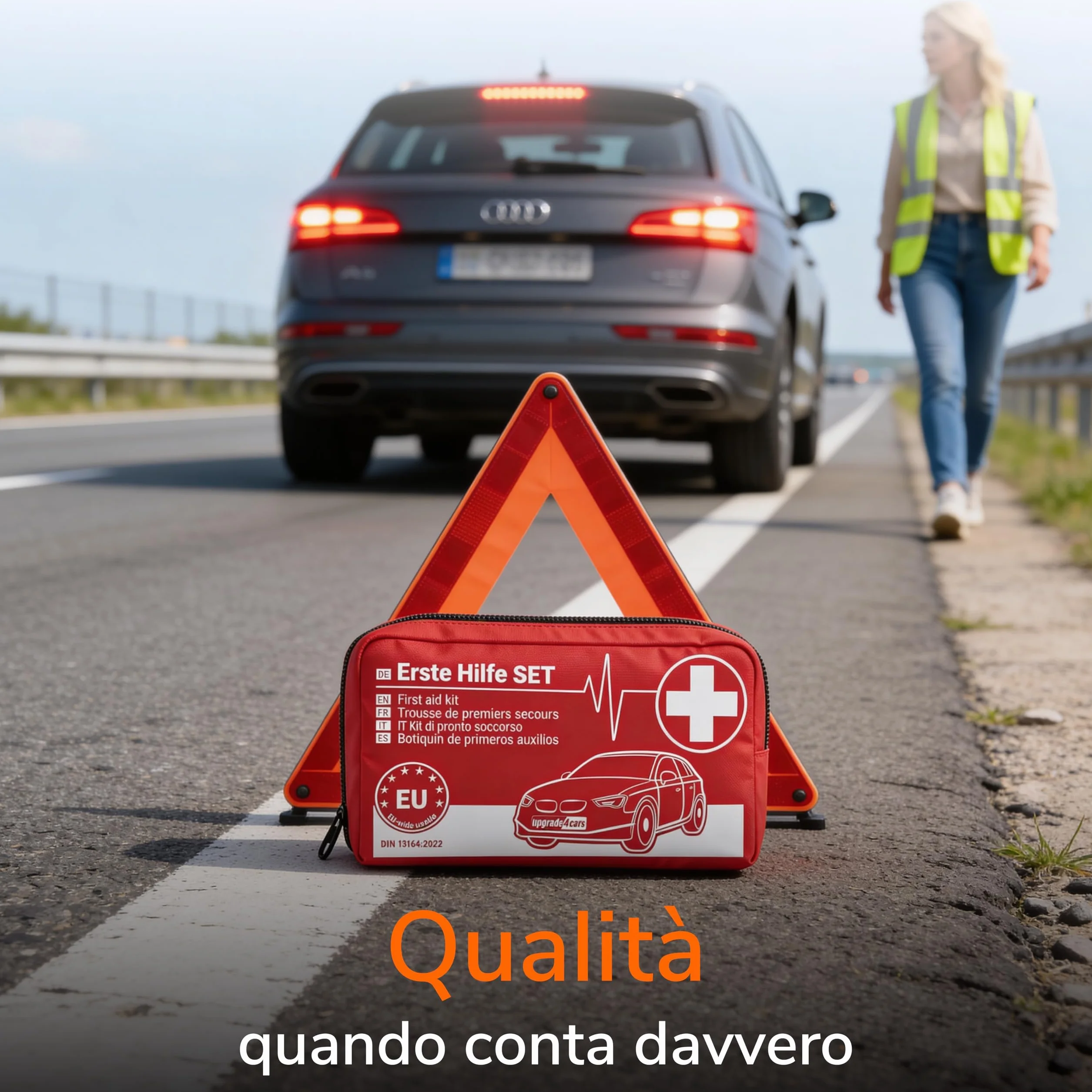 Kit di Primo Soccorso Auto 2026 DIN 13164 Set Valido in Tutta Europa Borsa di Medicazione