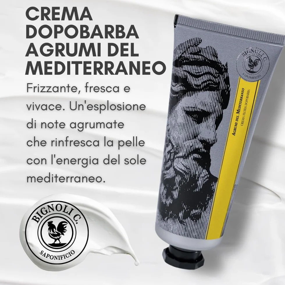 Bignoli Crema dopobarba uomo Artigianale - 75ml – Lenitiva e Idratante – Dopobarba in crema per cura personale uomo (Agrumi)