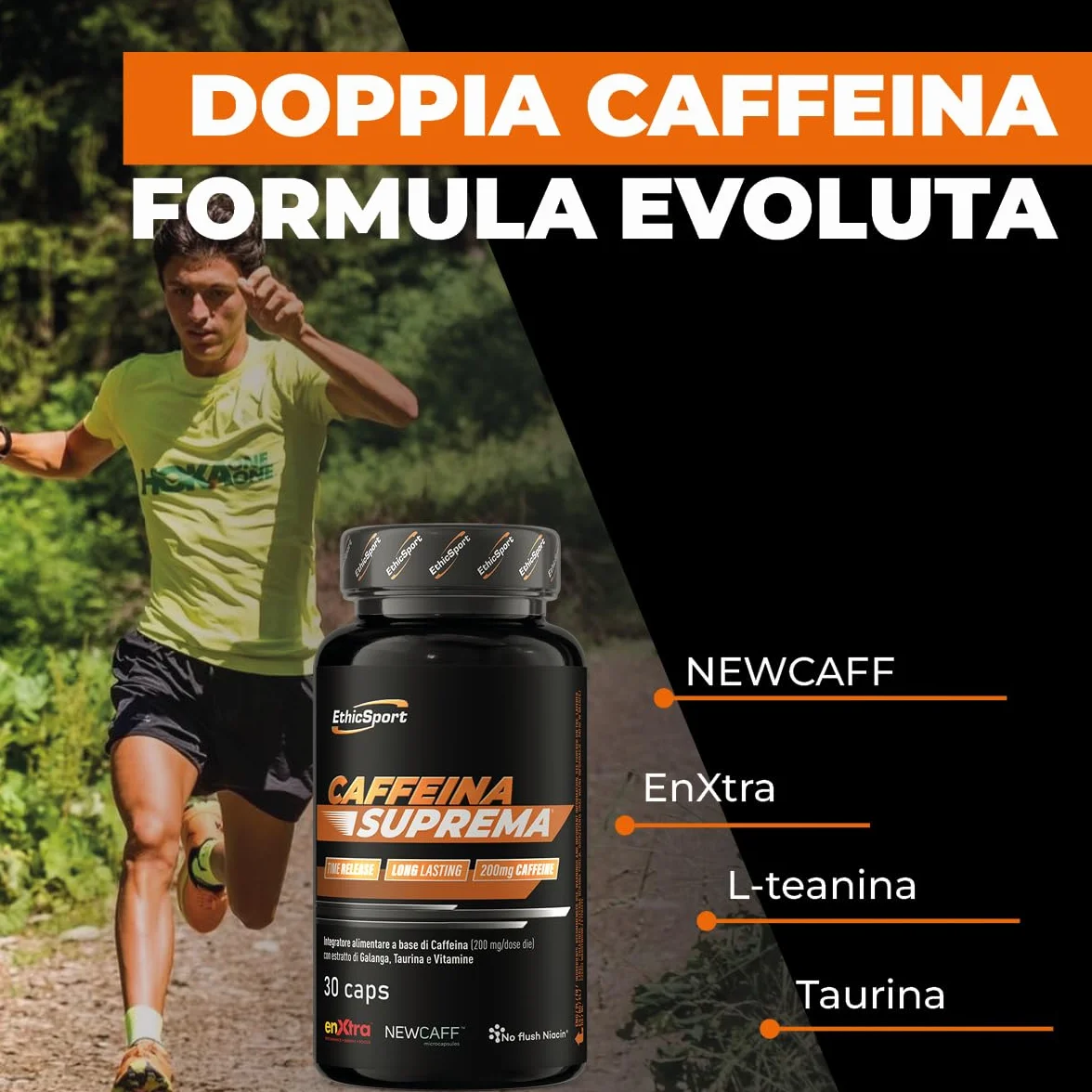 ETHICSPORT Caffeina Suprema 200 mg Caffeina a rilascio modulato NEWCAFF EnXtra Teanina Taurina 30 capsule vegetali
