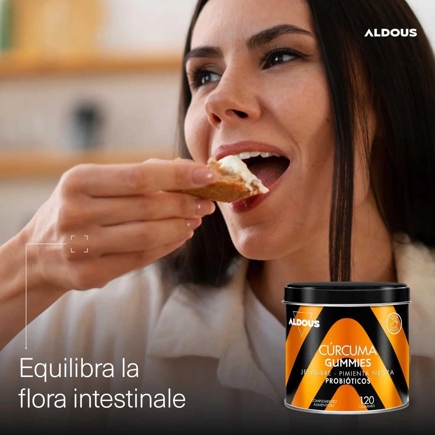 Curcuma e Zenzero con Pepe Nero + PROBIOTICI - 2500mg - 120 Caramelle Gommose - Sapore Naturale di Mango e Zenzero Piccante - ALDOUS