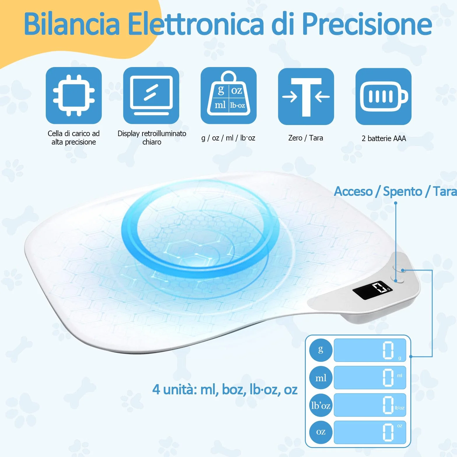 Bilancia Neonato Digitale per Cuccioli Cani 15 Kg LCD Quattro Modalità Pesatura Piccoli Animali 36x25,5 cm