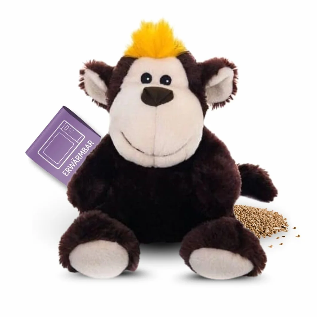 Habibi Plush Cuscino termico per bambini e adulti – 1835 scimpanzé e scimmia con riempimento di miglio, peluche termico per riscaldare nel forno a microonde e forno, ideale anche per bambini
