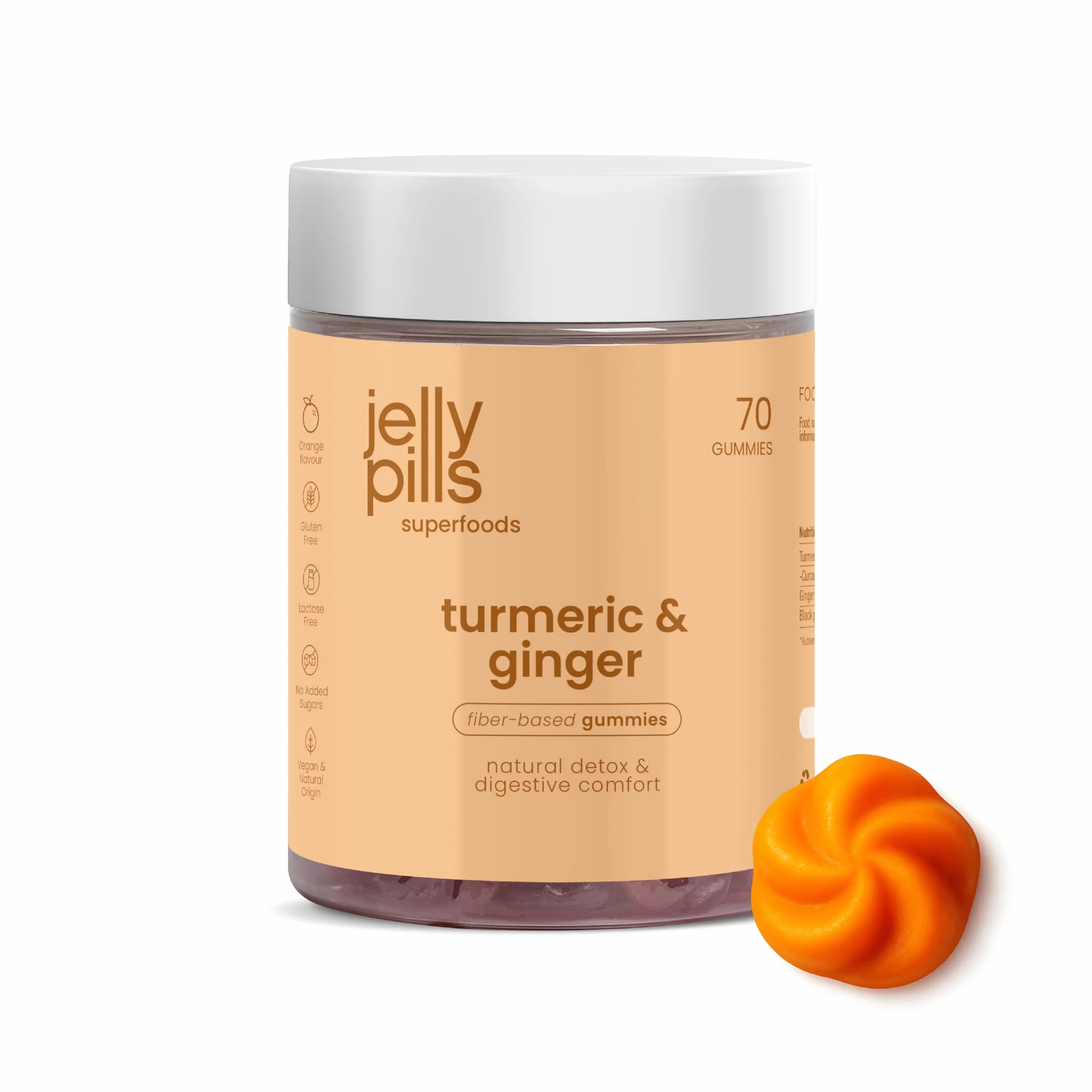 Jelly Pills Gommose Curcuma Zenzero Pepe Nero 70 Gummies Vegane Senza Zuccheri Aggiunti Gusto Arancia Naturale Salute Digestiva