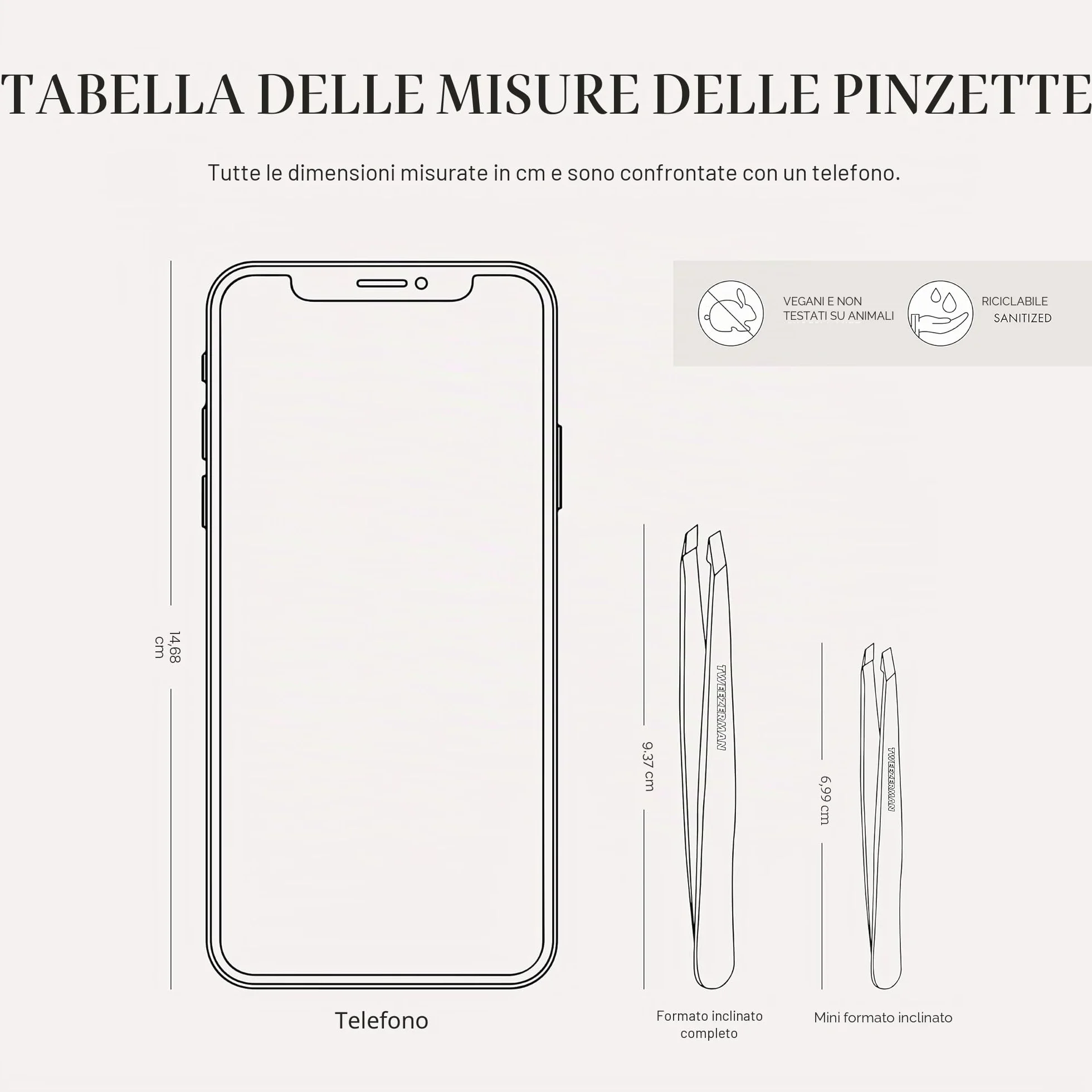TWEEZERMAN Mini pinzetta (punte di precisione inclinate affilate a mano, qualità professionale, ergonomica, per sopracciglia, acciaio inox)