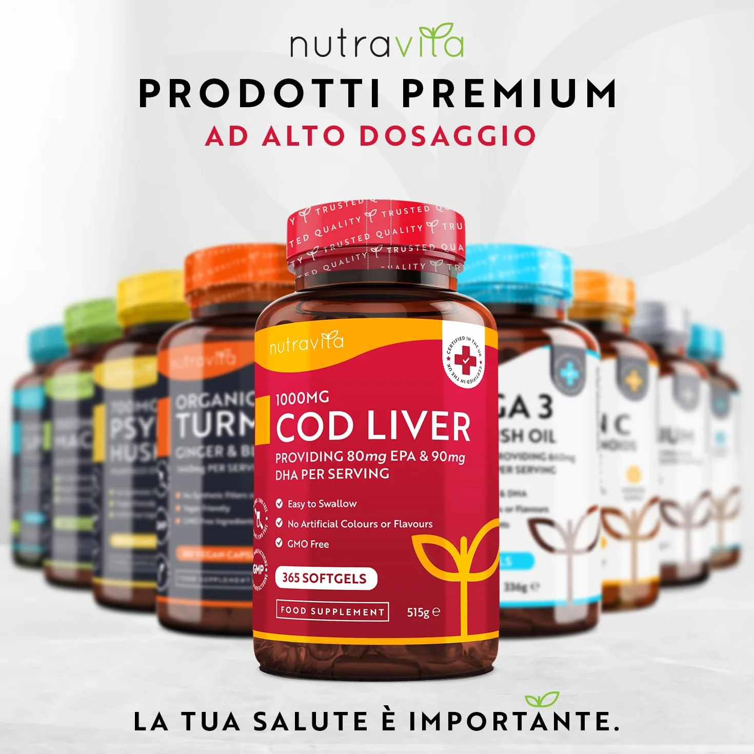 Nutravita Olio di Fegato di Merluzzo 1000 mg 365 Capsule Omega 3 Alta Resistenza con Vitamine A D E Aglio