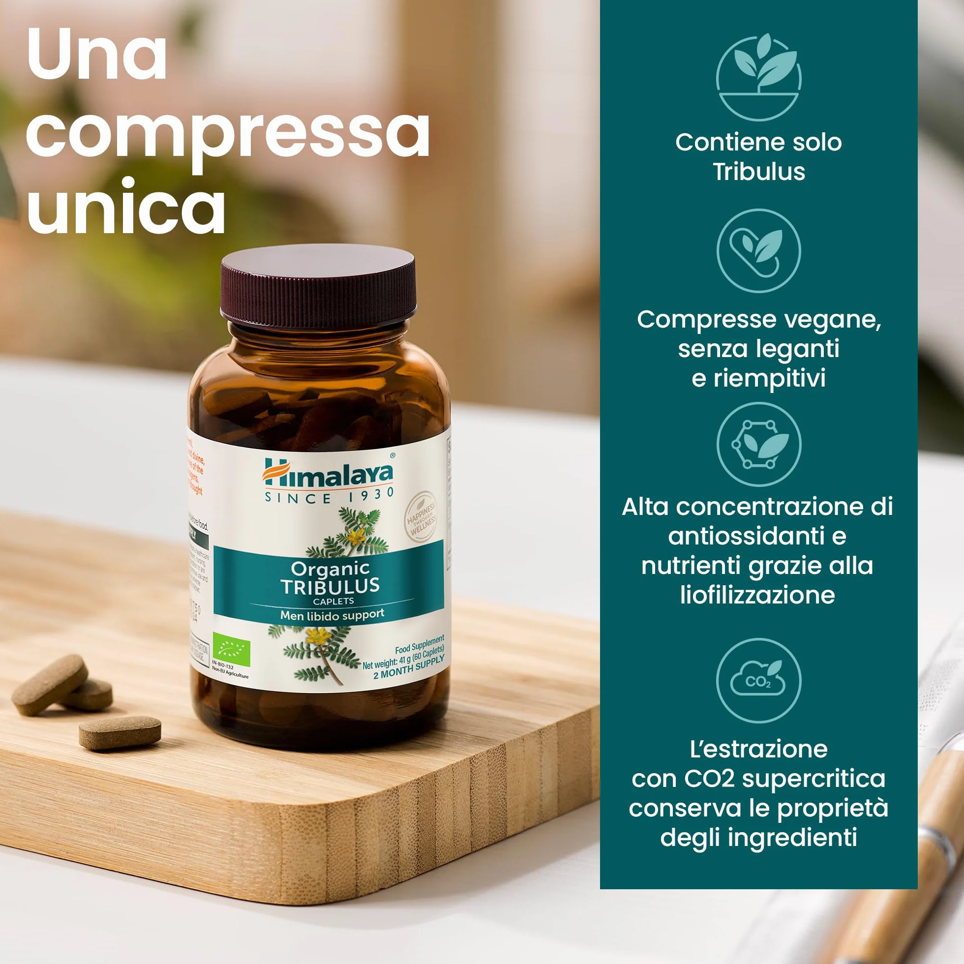 Himalaya Tribulus organico Gokshura 688 mg 60 capsule salute maschile libido supporto urinario