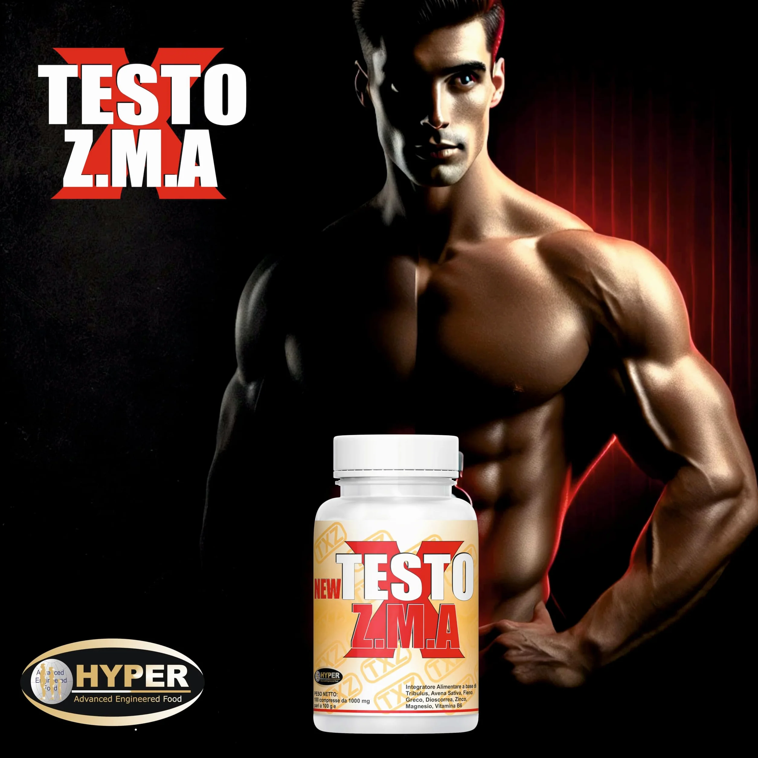Testo X ZMA - Integratore per Uomini con Tribulus, Fieno Greco, Zinco, Magnesio e Vitamina B6 - Supporto Testosterone, Recupero Muscolare, Energia - Perdita del Desiderio Sessuale, Stanchezza