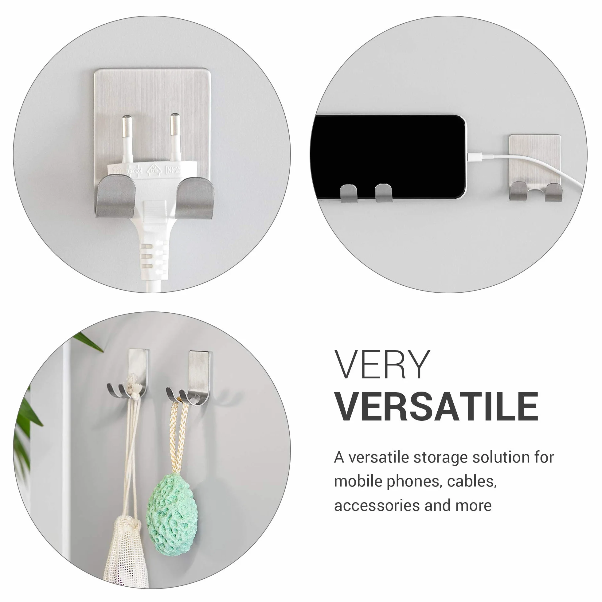 kwmobile 2X Gancio Adesivo Portarasoio in Metallo - Appendi Rasoio da Barba e Lametta Peli Gambe - Supporto Universale 45x61mm - Porta Lamette Autoadesivo Acciaio Inox