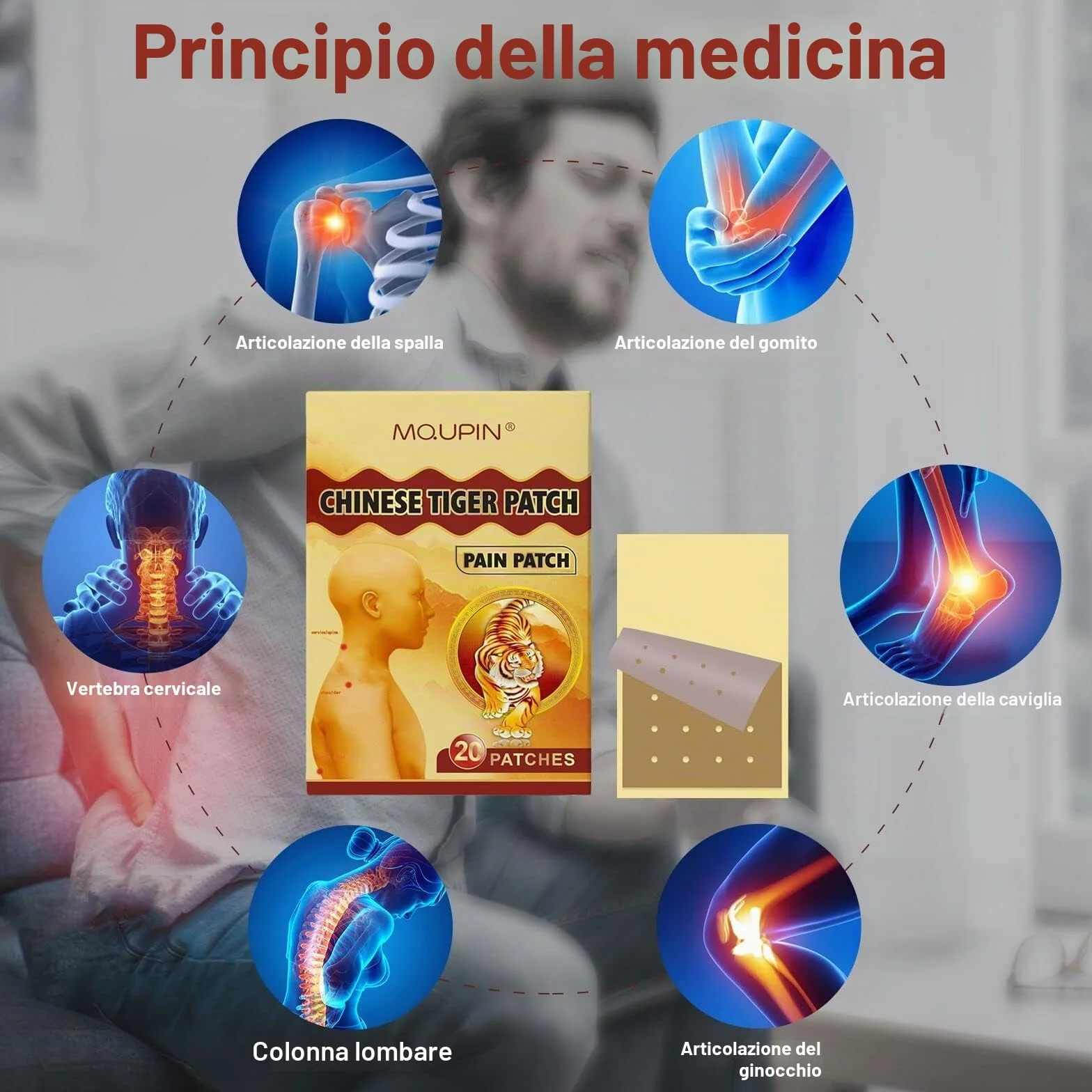 MQUPIN Cerotti Antidolorifici alla Tigre 40 Pezzi per Ginocchio Schiena Articolazioni Dolori Muscolari