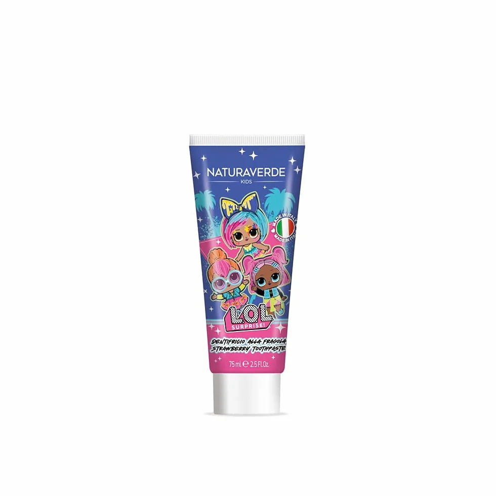 Naturaverde | Kids - Oral Care Set, Spazzolino da Denti Manuale con Setole Morbide, Dentifricio alla Fragola da 75ml, Bicchierino e Pochette Glitter