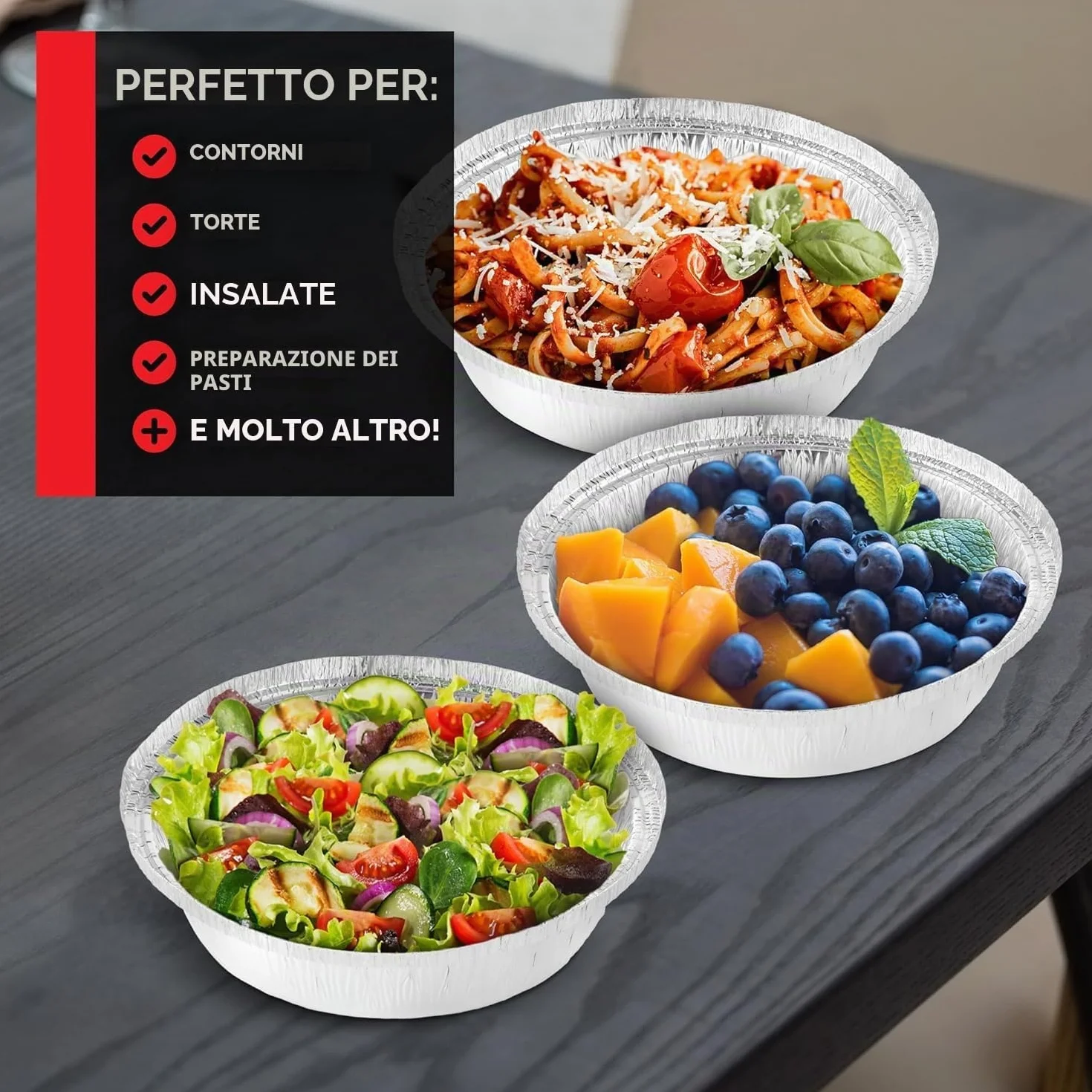 Fogli di Alluminio Vassoi Rotondi 18cm 100 Pezzi 720ml per Forno