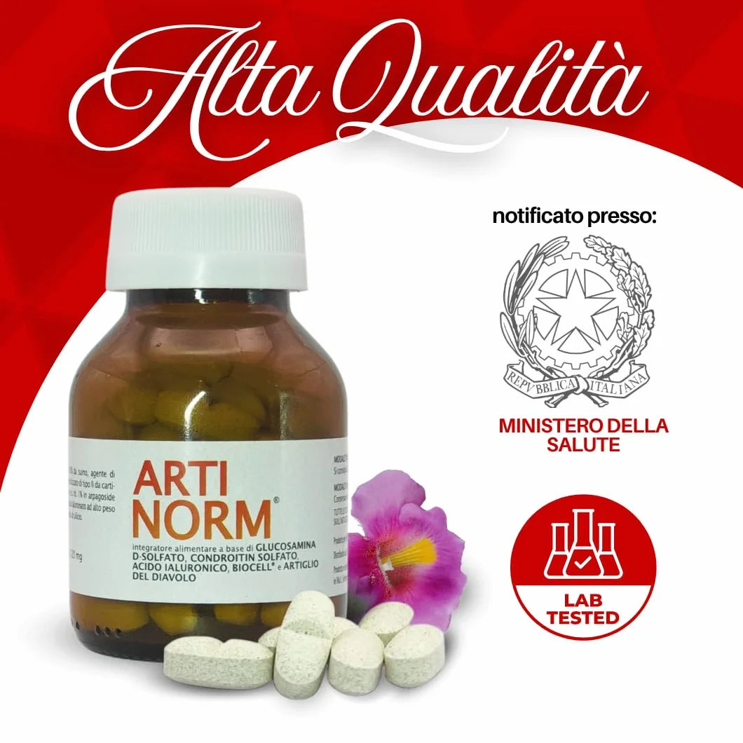 ARTINORM Integratore Alimentare – 60 Compresse con Glucosamina, Condroitina, Acido Ialuronico e Collagene BioCell