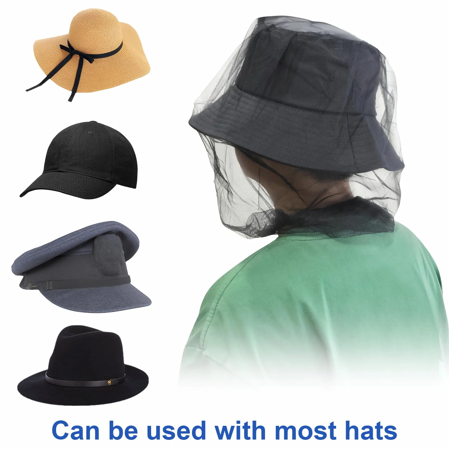 Cappello con zanzariera antizanzare nero 5 pezzi per campeggio escursionismo pesca
