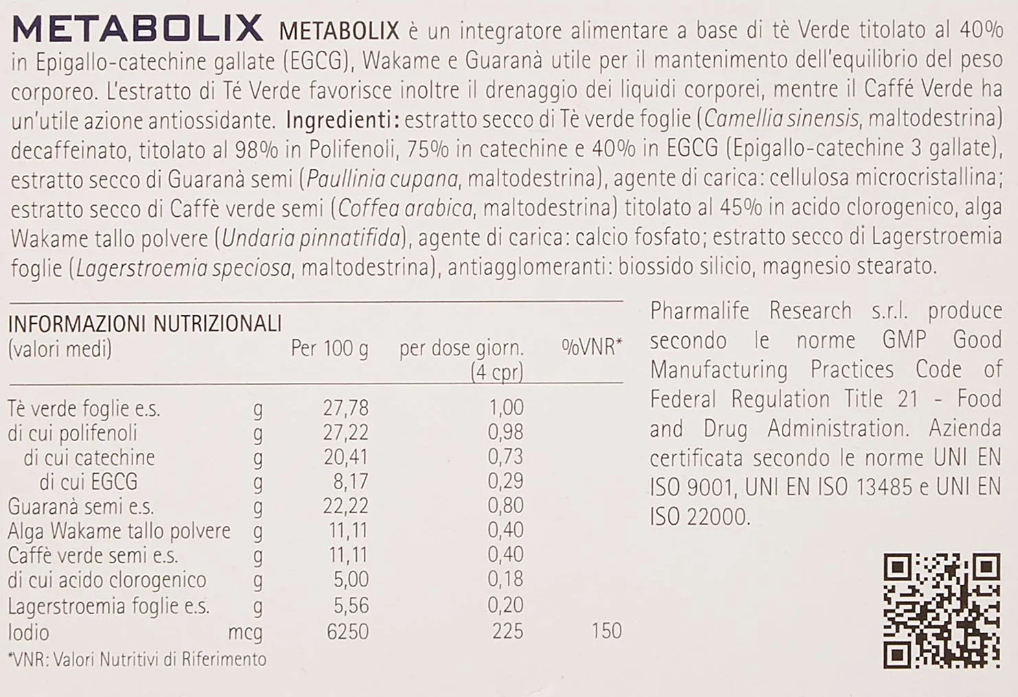 Pharmalife Research Metabolix Integratore Alimentare 45 Compresse