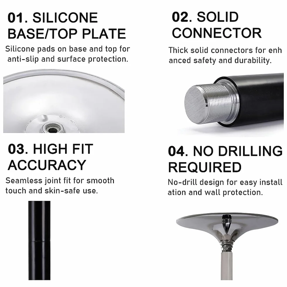 Palo da ballo cromato regolabile 2,2-2,7 m con manicotto silicone nero
