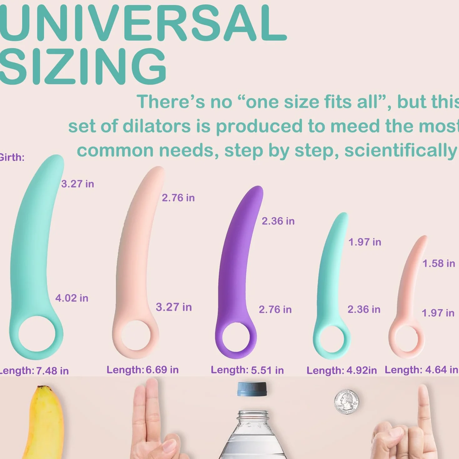Dilatatori per Pavimento Pelvico Donna, Allenatore Muscolare Progressivo, 5 Pezzi a Colori Pastello, Design Curvo ad Anello