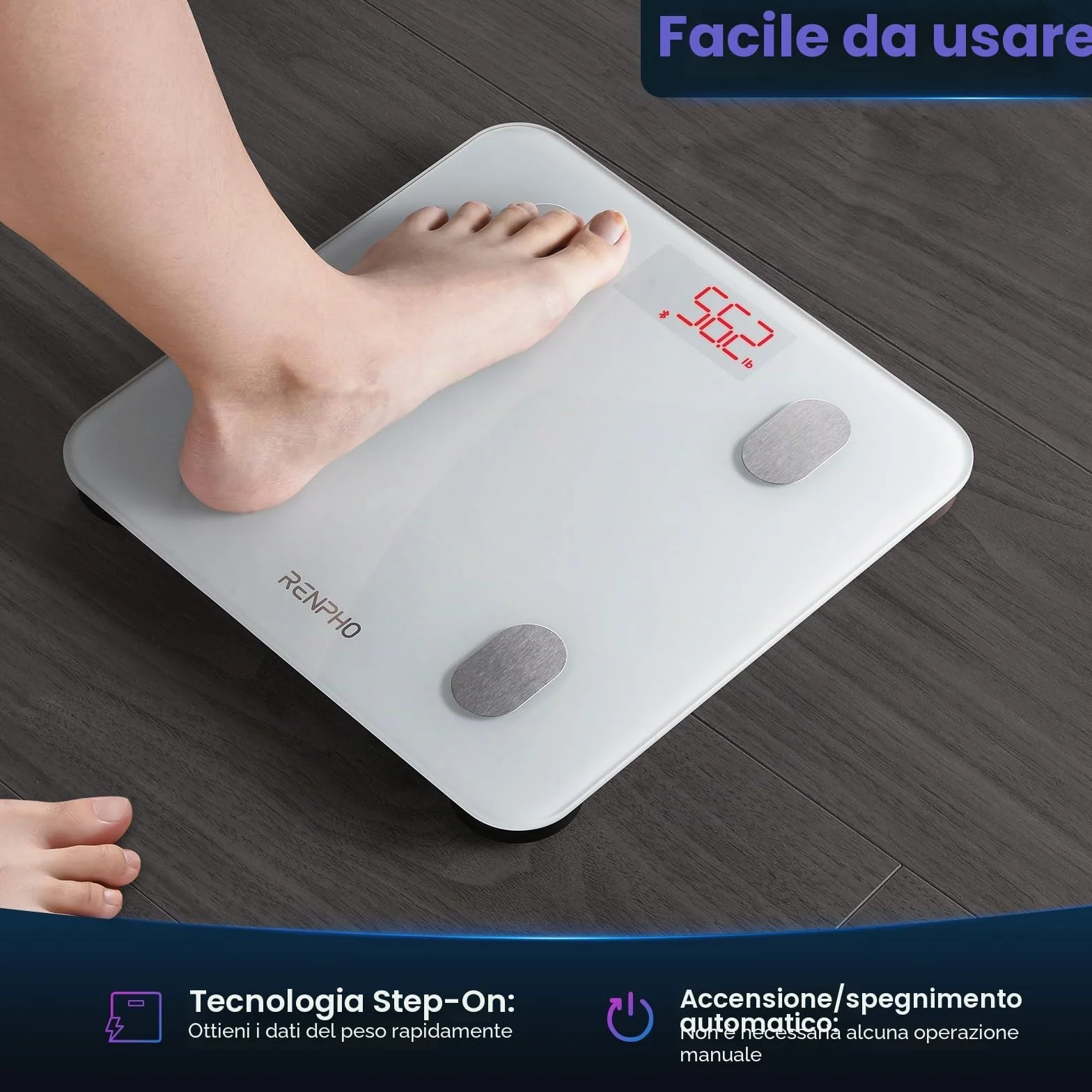 RENPHO Bilancia Pesapersone Digitale Intelligente Bluetooth, 13 Funzioni, Analisi Composizione Corporea, Bianca