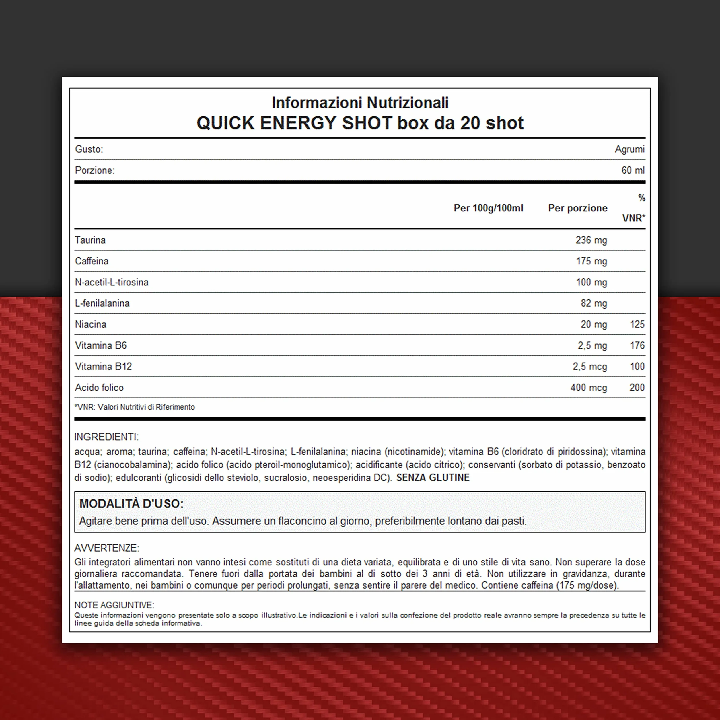 WHY SPORT QUICK ENERGY SHOT - Integratore Alimentare Energetico a Base di Vitamina B6 - Vitamina B12 - Taurina e Caffeina - 60 ml - 20 Pezzi