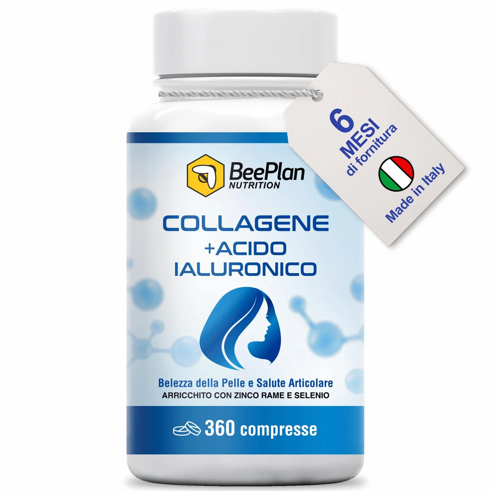 COLLAGENE 360 Compresse - Collagene Idrolizzato 2000 mg - Acido Ialuronico - Pelle Luminosa, Articolazioni Sane e Ossa Forti - Made in Italy