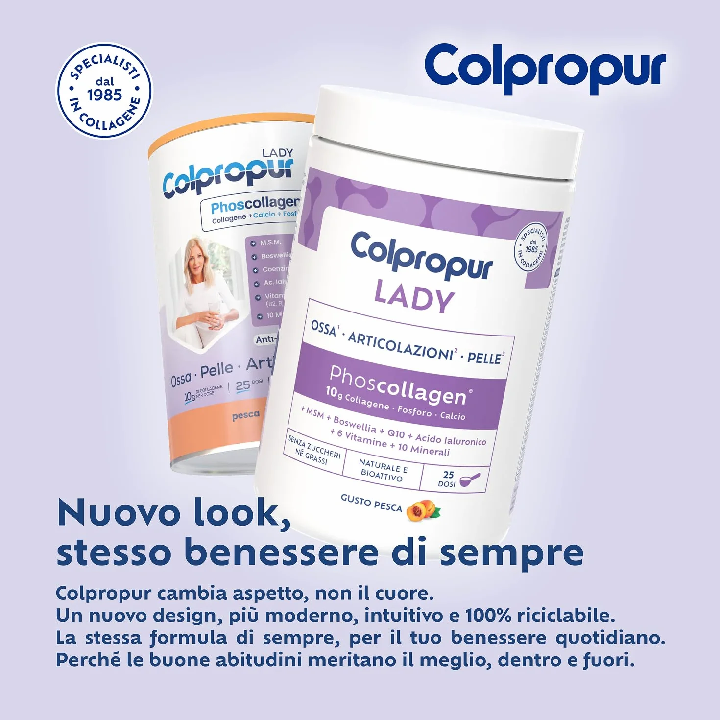 Colpropur Lady Gusto Pesca Collagene Idrolizzato in Polvere da Bere Peptidi di Collagene Integratore per Ossa Pelle e Articolazioni 340g