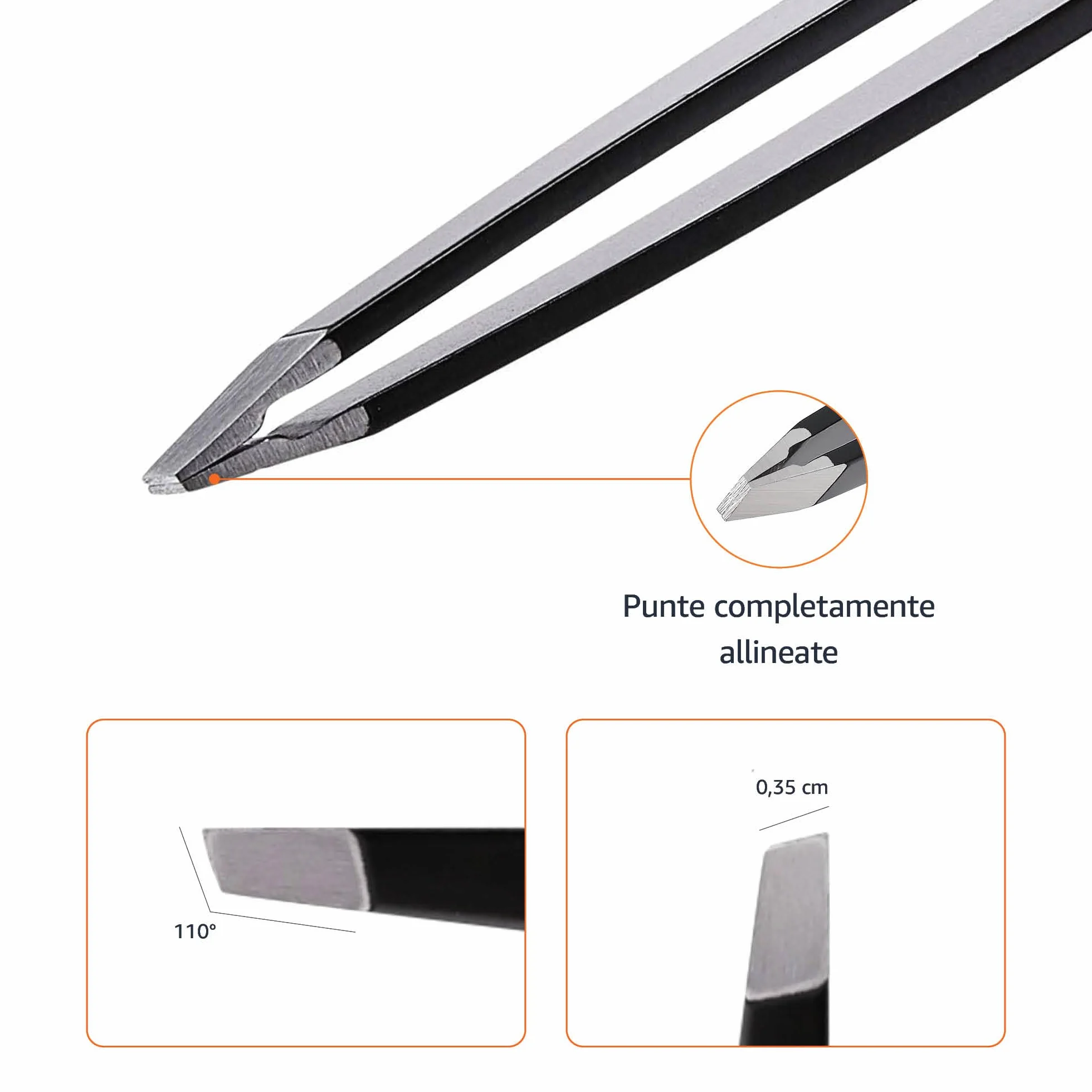 Amazon Basics Pinzette a punta obliqua,professionali,in acciaio inox,per efficace rimozione di peli,ideali per routine di bellezza quotidiana,con custodia da viaggio, colore: nero, Confezione da 1