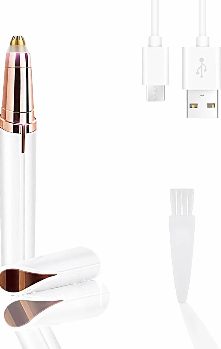 Penna trimmer elettrica ricaricabile USB per sopracciglia, rimuovi peli indolore e preciso (Bianco)