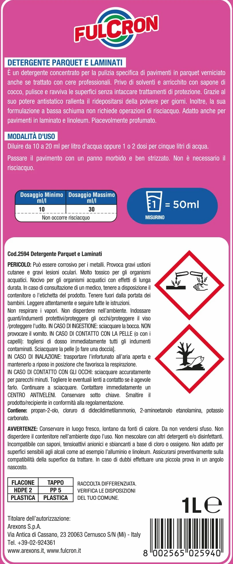 FULCRON DETERGENTE PARQUET E LAMINATI 1 LT