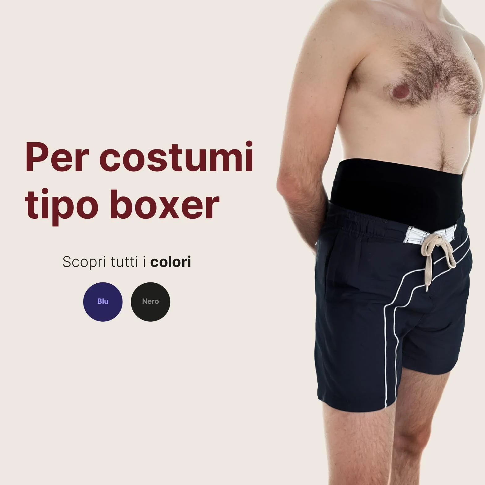 Fascia Costume Plus per Stomia da Uomo per Mare e Piscina, Doppia Tasca Interna per Sacca, Maggiore Stabilità e Discrezione, Made in Italy