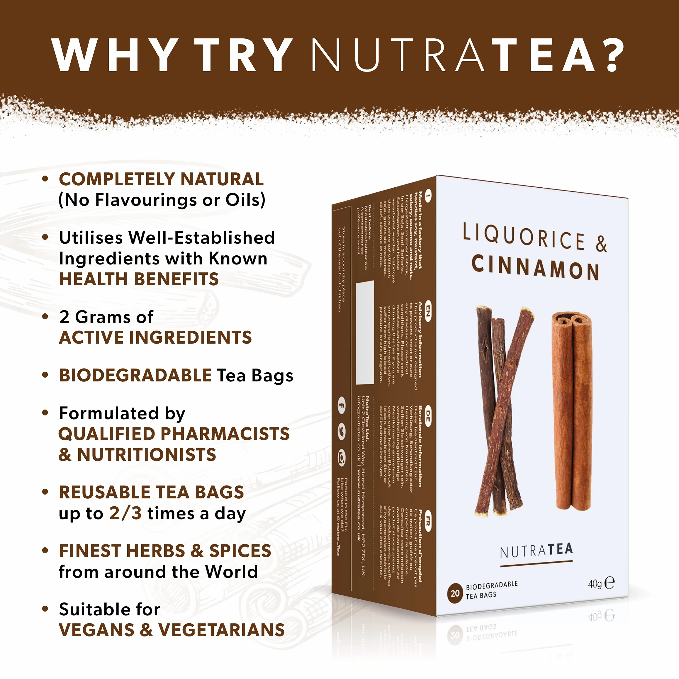 Nutratea Tè alla liquirizia e cannella 20 Bustine benessere gastro-intestinale