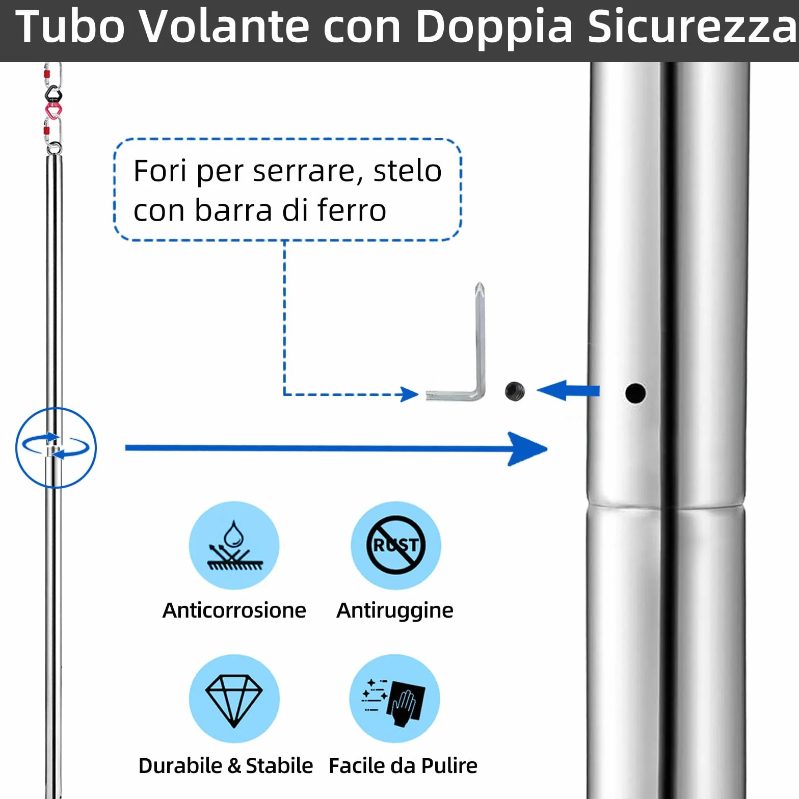 PRIOR FITNESS Palo Pole Dance da Casa 45 mm Staccabile Set Bastoni Ginnastica Volanti Portata 150 kg