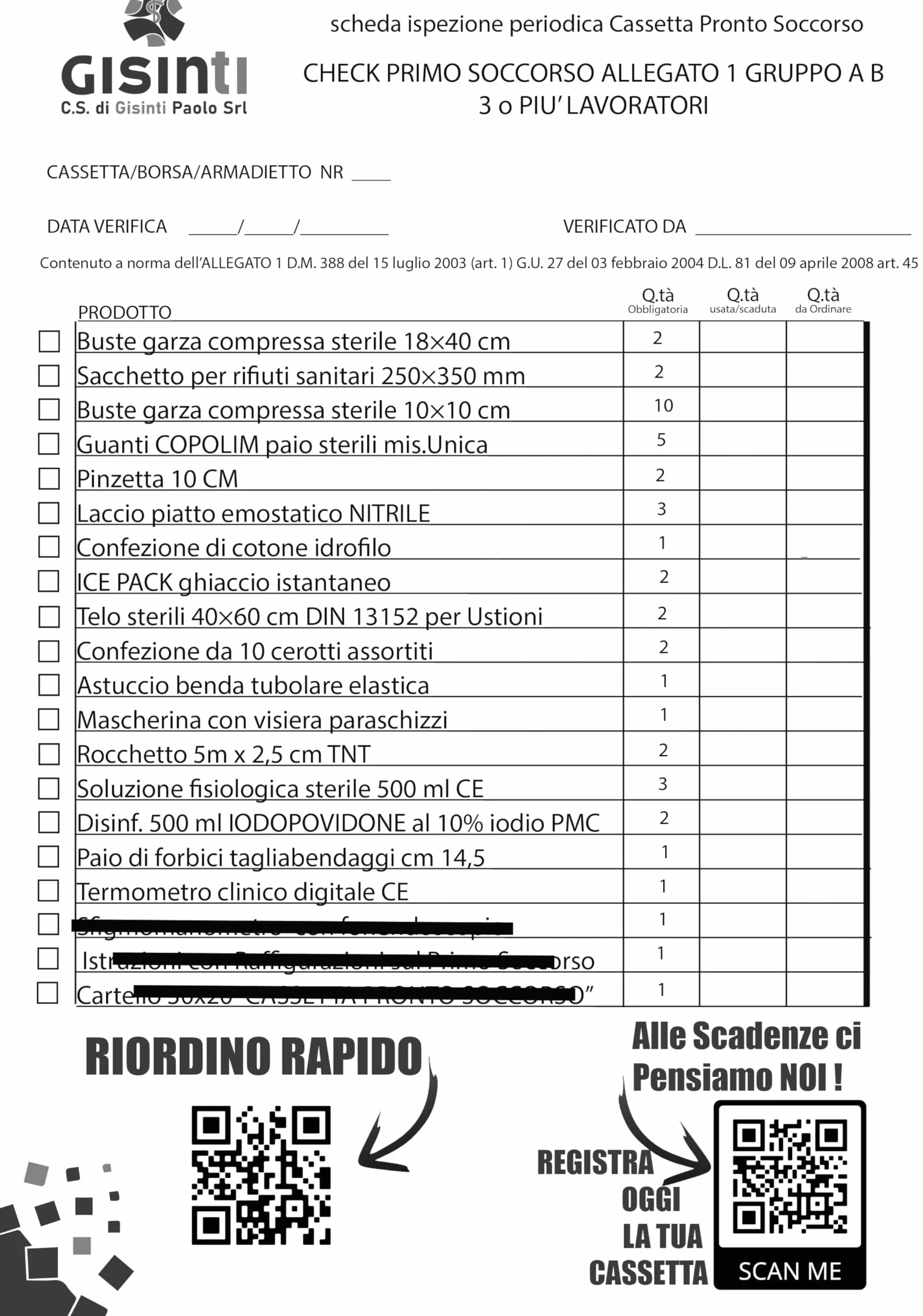 Gisinti Reintegro Cassette Pronto Soccorso All.1 Pacco Reintegro
