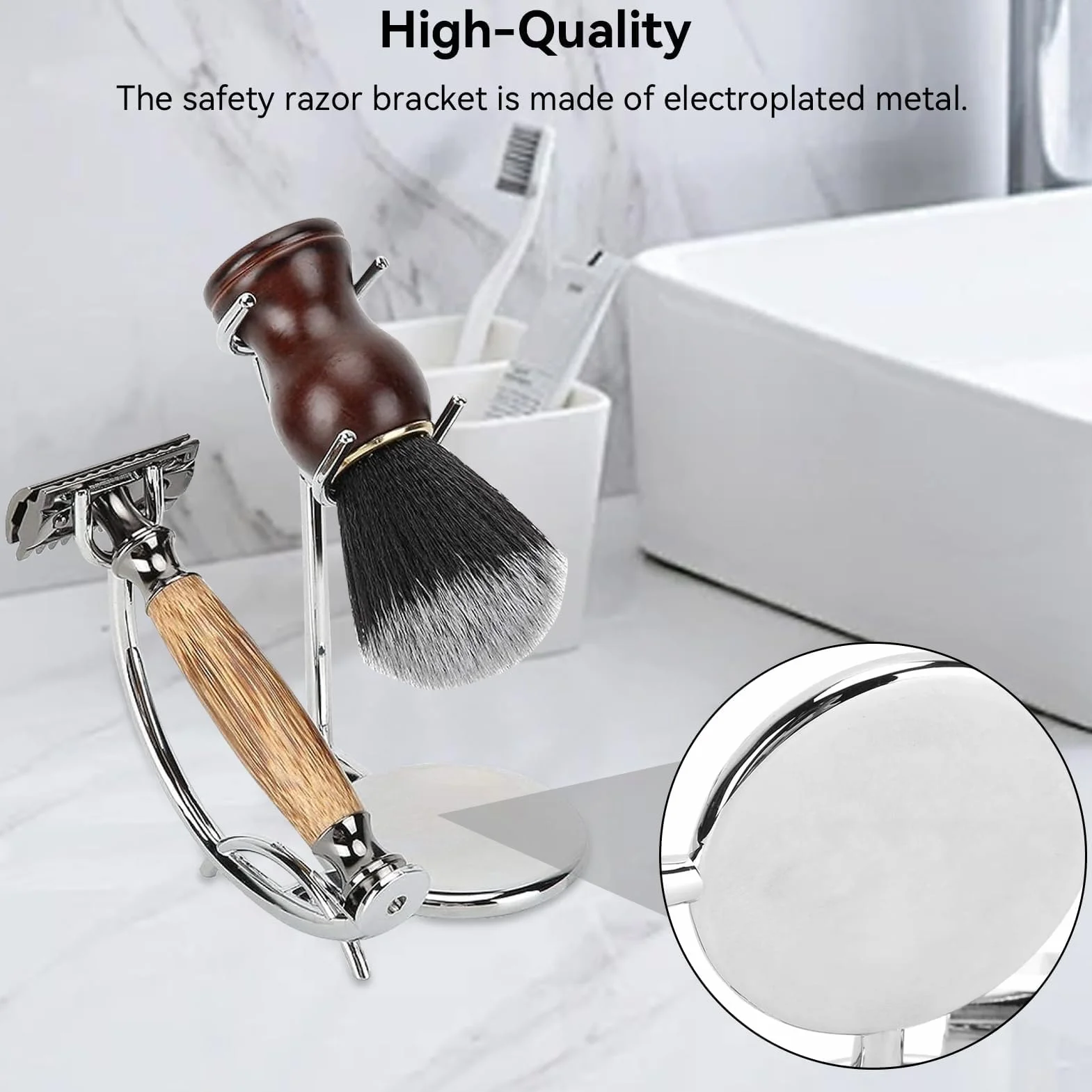 Agatige Porta Pennello Da Barba, Fatto a Mano in Metallo Galvanico Porta Rasoio Porta Pennello Da Barba Di Sicurezza Con Base per Salone Da Viaggio Salon Home